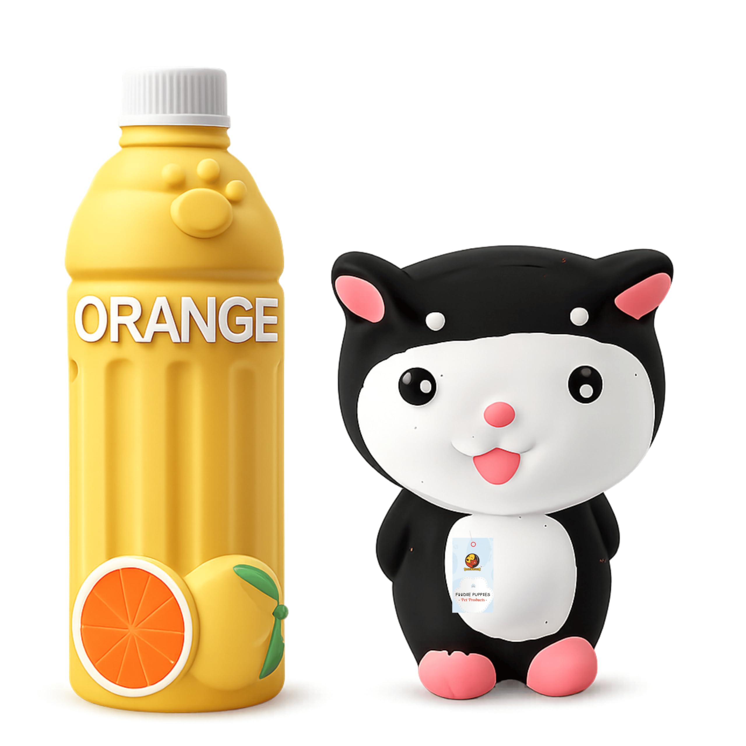 Foodie Puppies Squeaky Latex Dog Toy Combo (Kitty + Orange Juice) | Soft NonToxic Chew Toys For Puppies & Small Dogs | Durable 