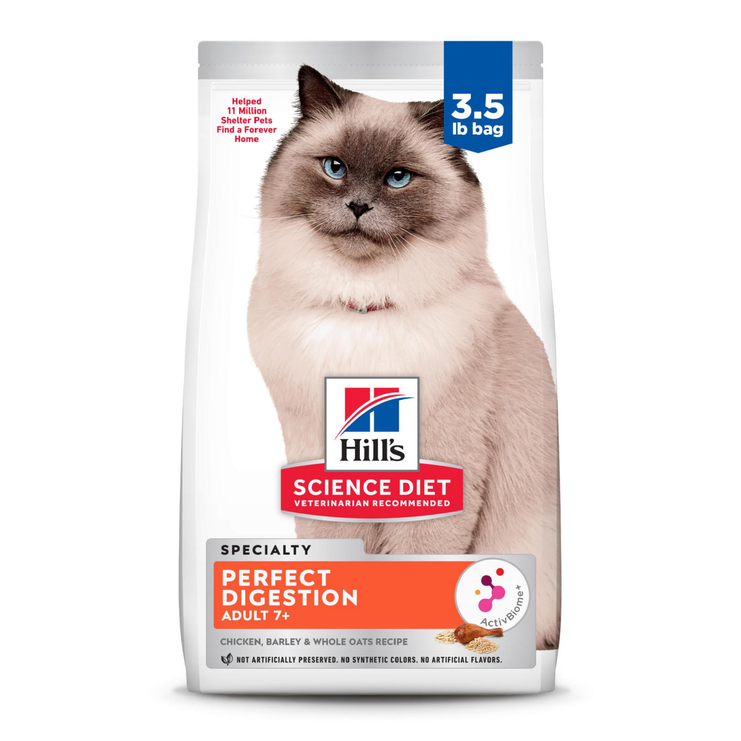 Hills Science Diet Perfect Digestion, Senior Adult 7+, Digestive Support, Dry Cat Food, Chicken, Barley, & Whole Oats, 3.5 lb B