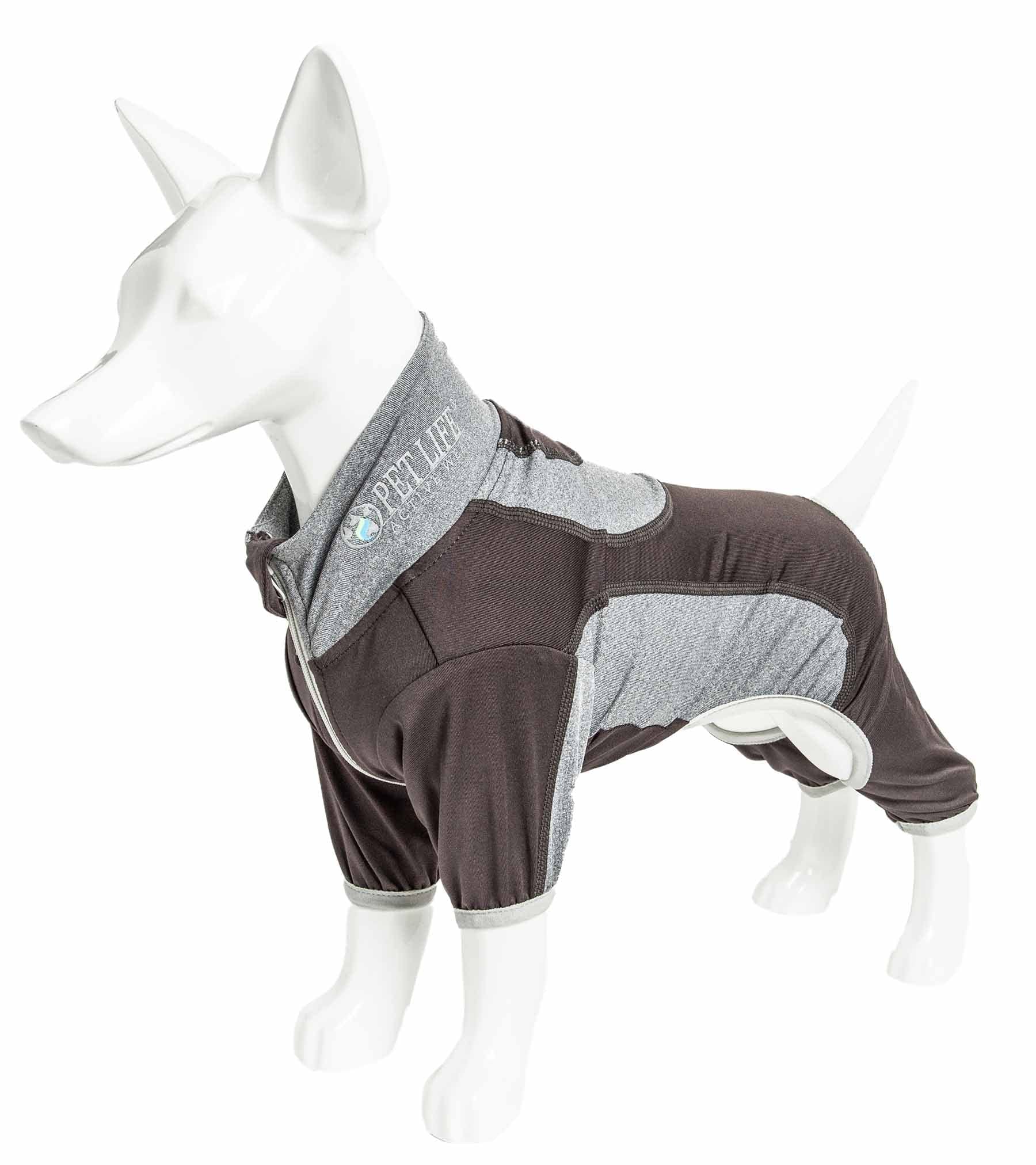 Pet Life ?Active 'Warm-Pup' Heathered Performance 4-Way Stretch Two-Toned Full Body Warm Up, Small, Brown