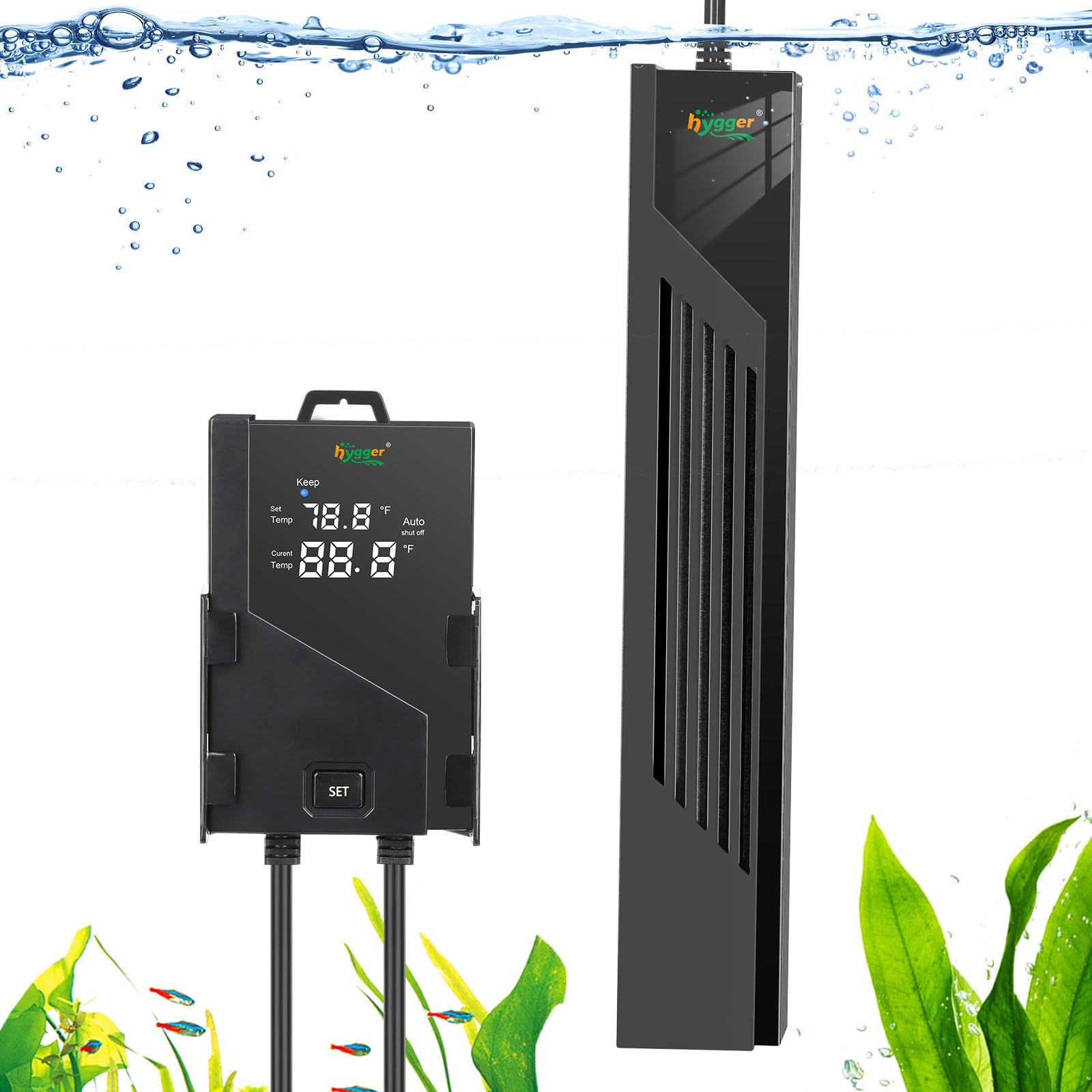 hygger Aquarium Heater with Intelligent Temperature Controller, 200W for 27-53 Gallon Submersible Fish Tank Heater with Leaving 