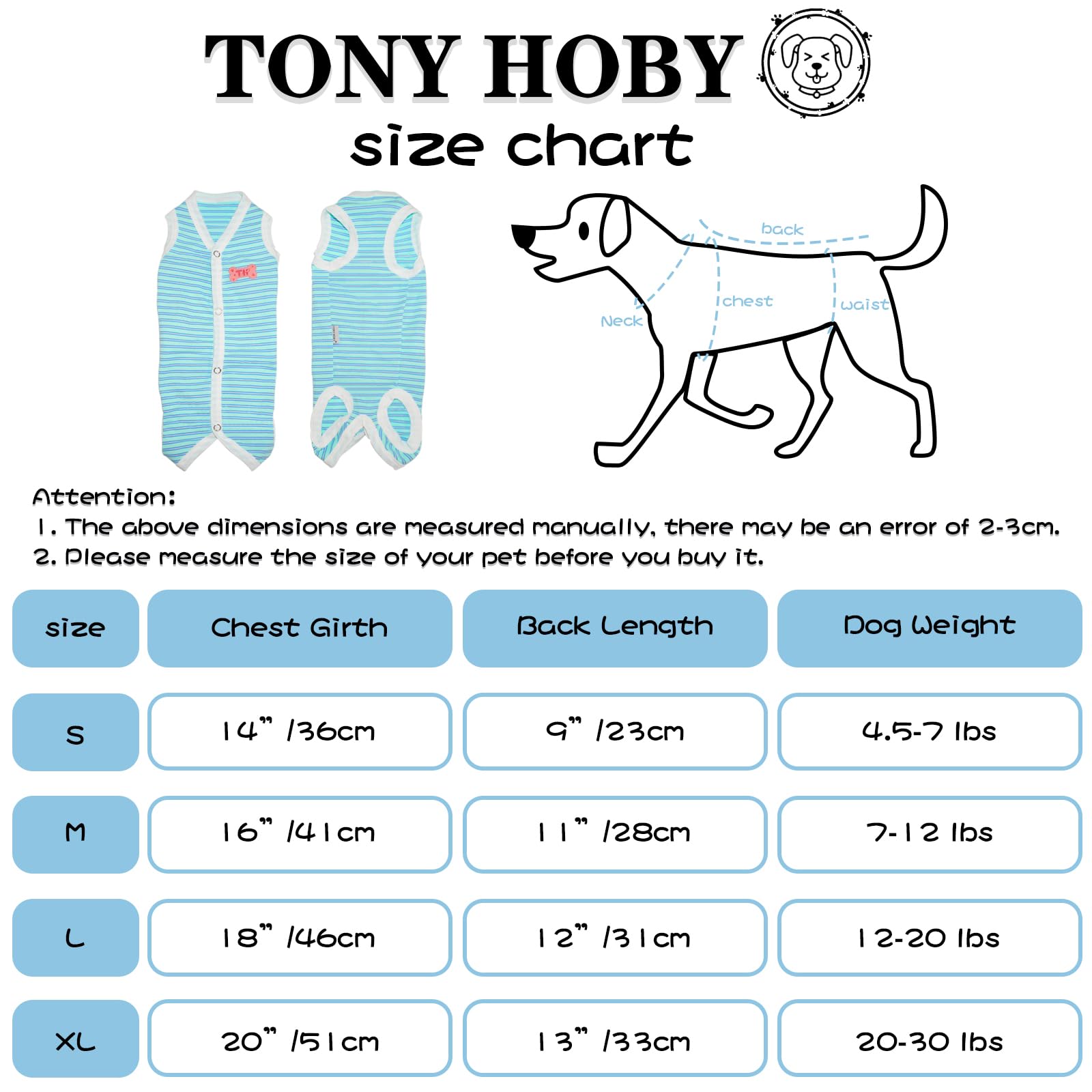 Tony Hoby Dog Pajamas, Summer Dog Shirt, Soft Breathable Dog Pajamas With Fresh Stripes (Blue & Green, L), Large