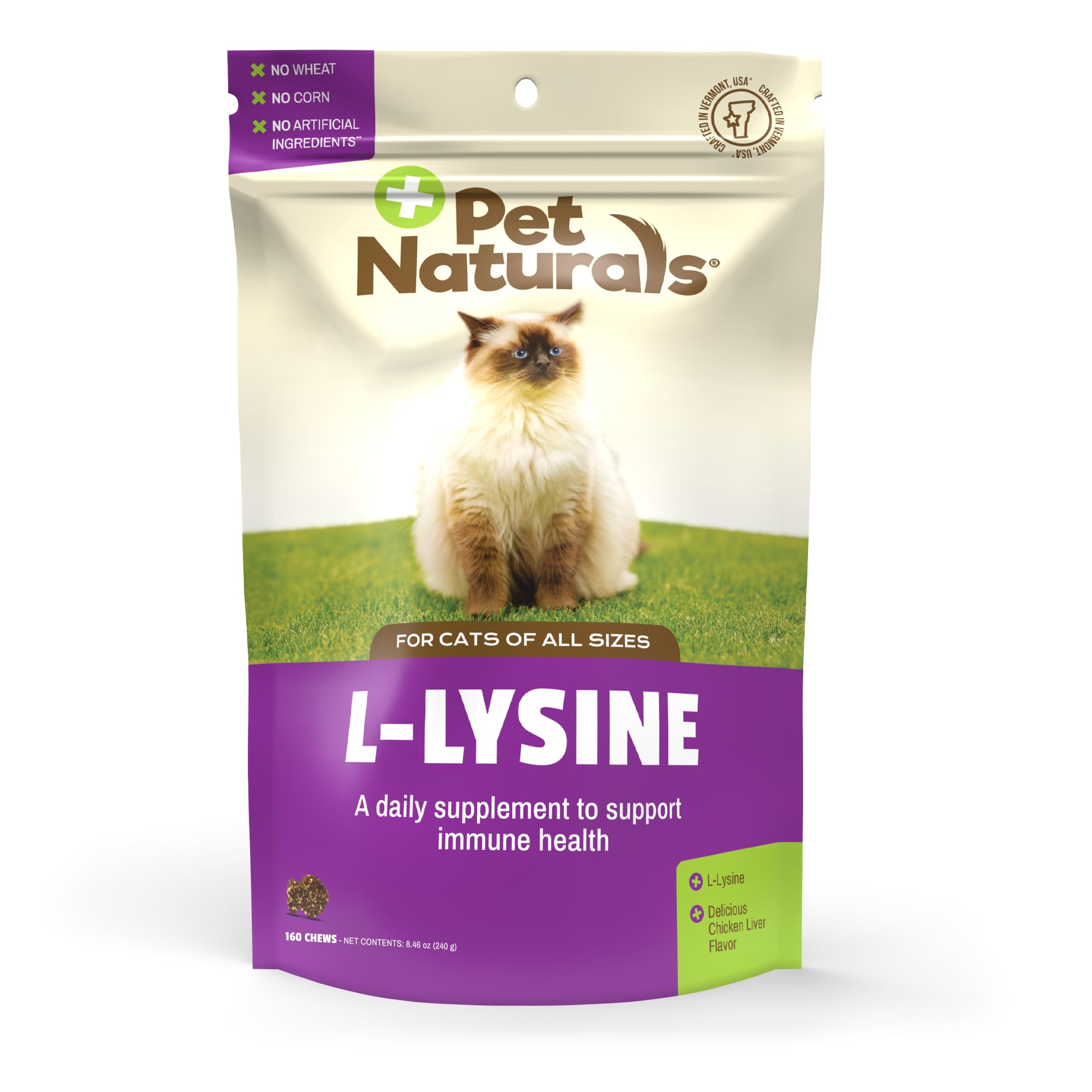 Pet Naturals Lysine for Cats, Chicken Flavor, 160 Chews - Immune and Respiratory Support for Cats - No Wheat or Corn - Vet Recom