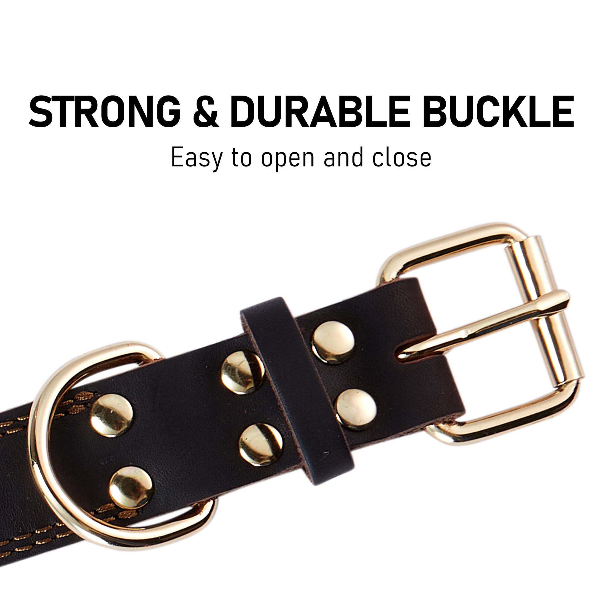 Daihaqiko Genuine Leather Dog Collar, Heavy Duty Dog Collar, Wide Dog Collar For Small Dog, Medium Dog, Large Dog And Extra Large Dog (Xl: 1.4' Wide For 18.6'-25.8' Neck, Single Stitch - Brown)