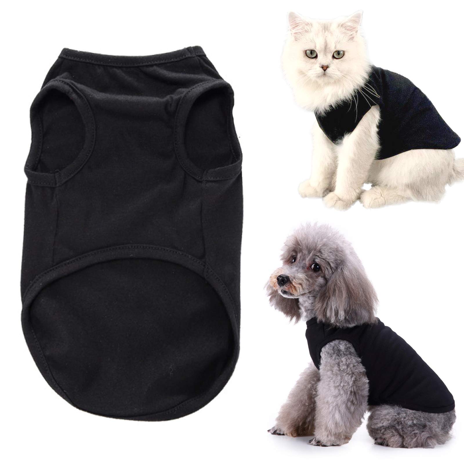 Caisang Dog Shirts Puppy Clothes For Small Dogs Boy, Pet T-Shirts Doggy Vest Apparel, Comfortable Summer Shirts Beach Wear Clothing, Outfits For Medium Dog, Kitty Cats, Soft Cotton Tops (Black Xs)