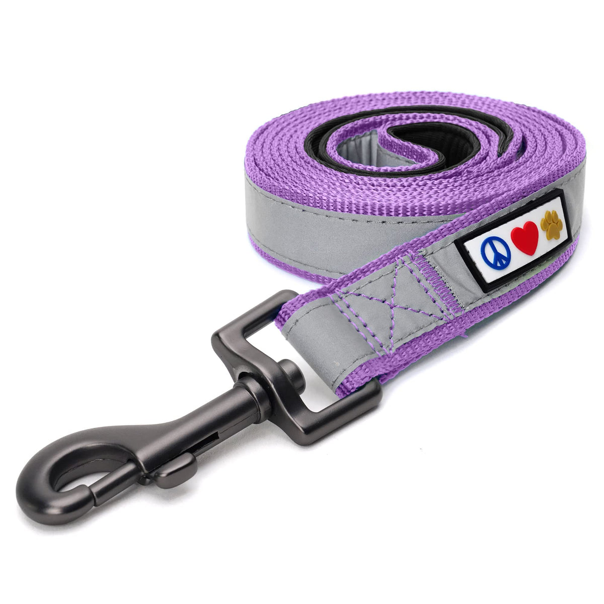 Pawtitas 6 Ft Padded Dog Leash With Comfortable Neoprene Padding Handle - Purple Lead | Medium Reflective Dog Leash With Highly Reflective Band Perfect For Medium And Large Dogs And Puppies.