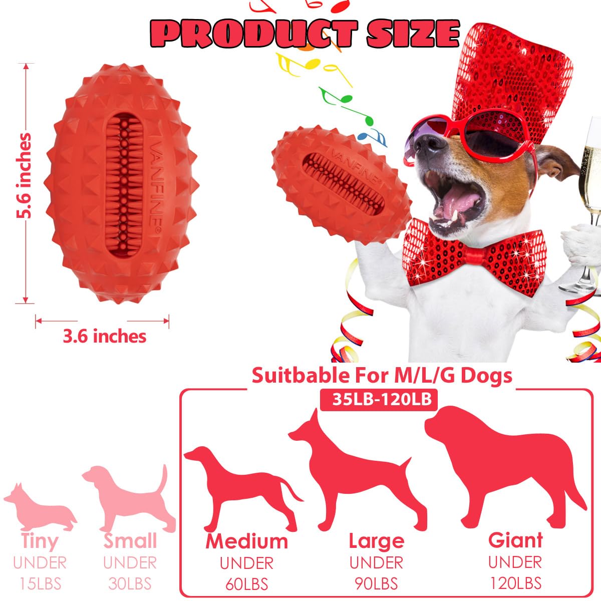VANFINE Dog Squeaky Toy - Tough Durable Rubber Chew Toy for Large Aggressive Chewers - Medium/Large Size