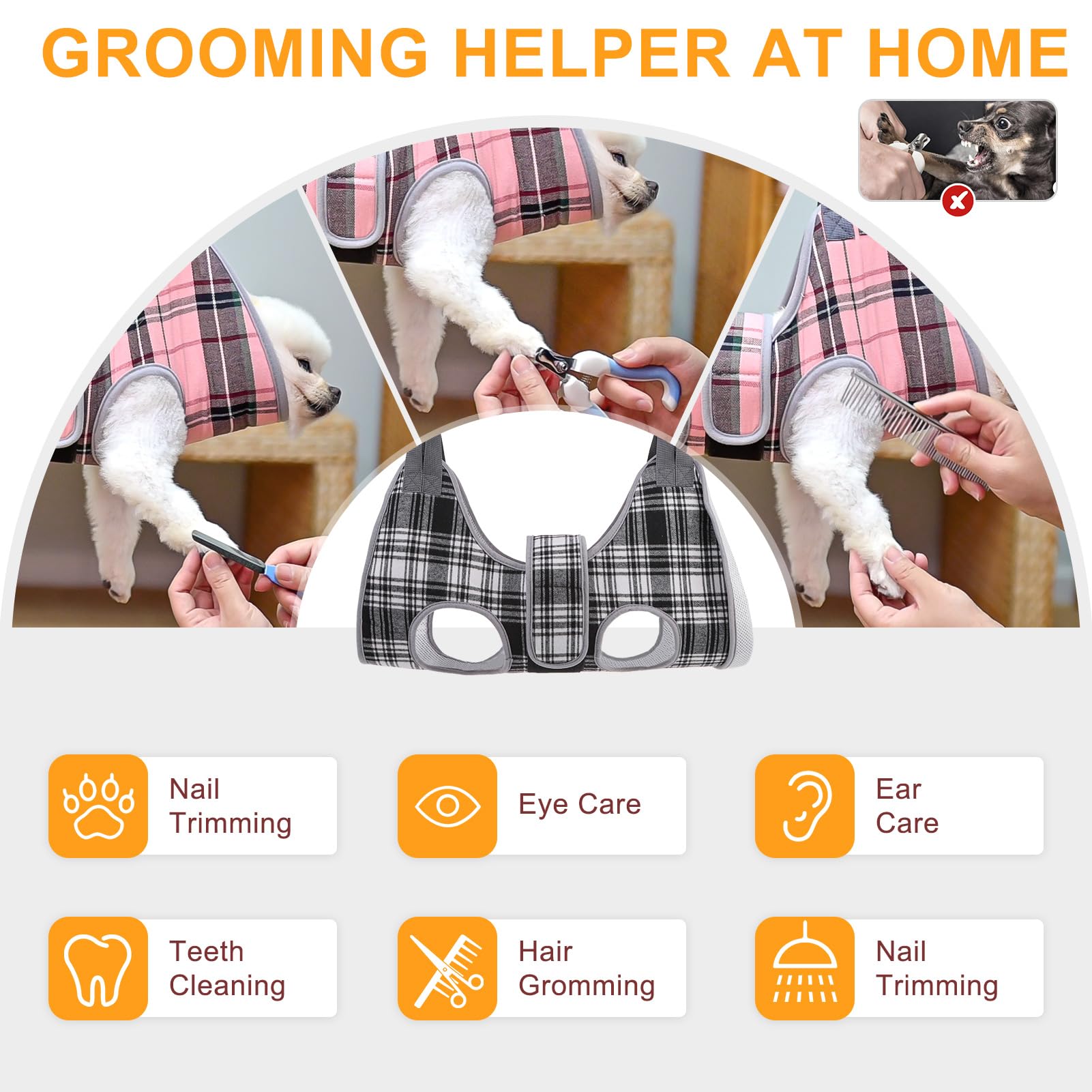 BEAUTYZOO Dog Grooming Hammock, Medium Dog Sling for Nail Trimming, Dog Hanging Harness for Claw Care with Thick Fabric Neck Sup