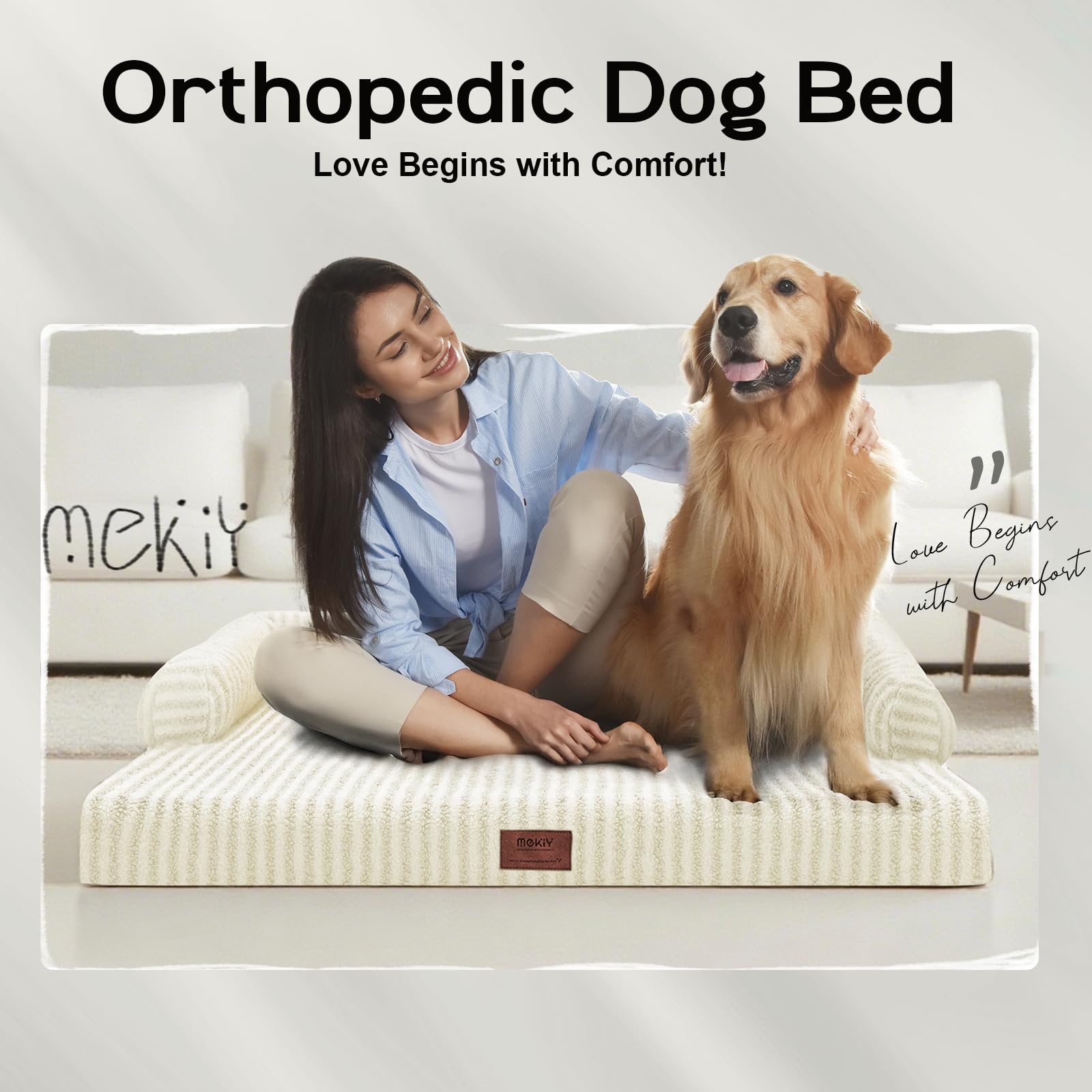 Large Dog Bed Waterproof Orthopedic Foam Dog Beds for Large Dogs Sofa Comfy Pet Bed with Washable Removable Cover & Non-Slip Bot