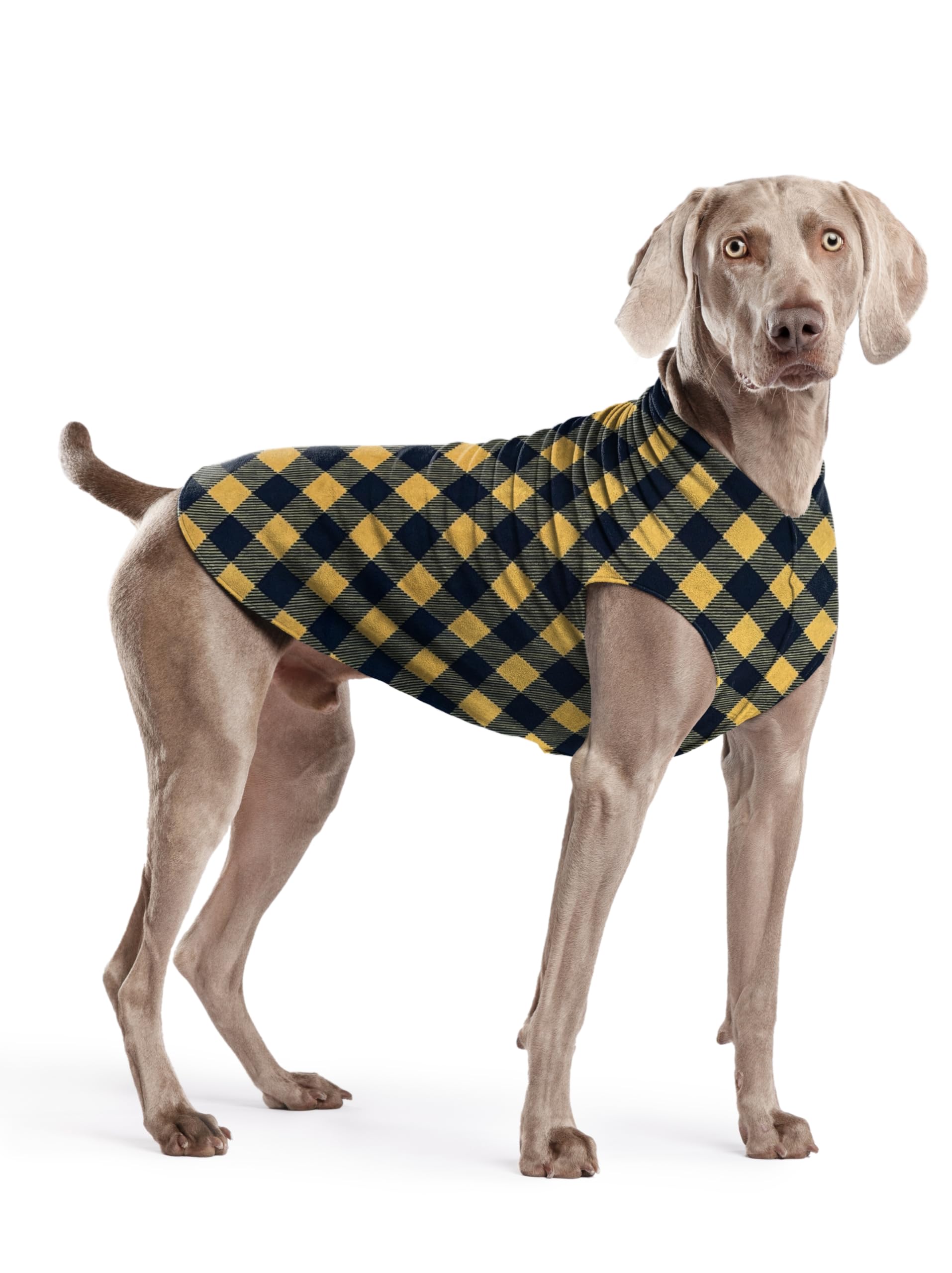 Gold Paw Stretch Fleece Dog Coat, Stretchy Pet Sweater, Machine Washable Pullover For Winter And Fall, Gold Buffalo Check, 22