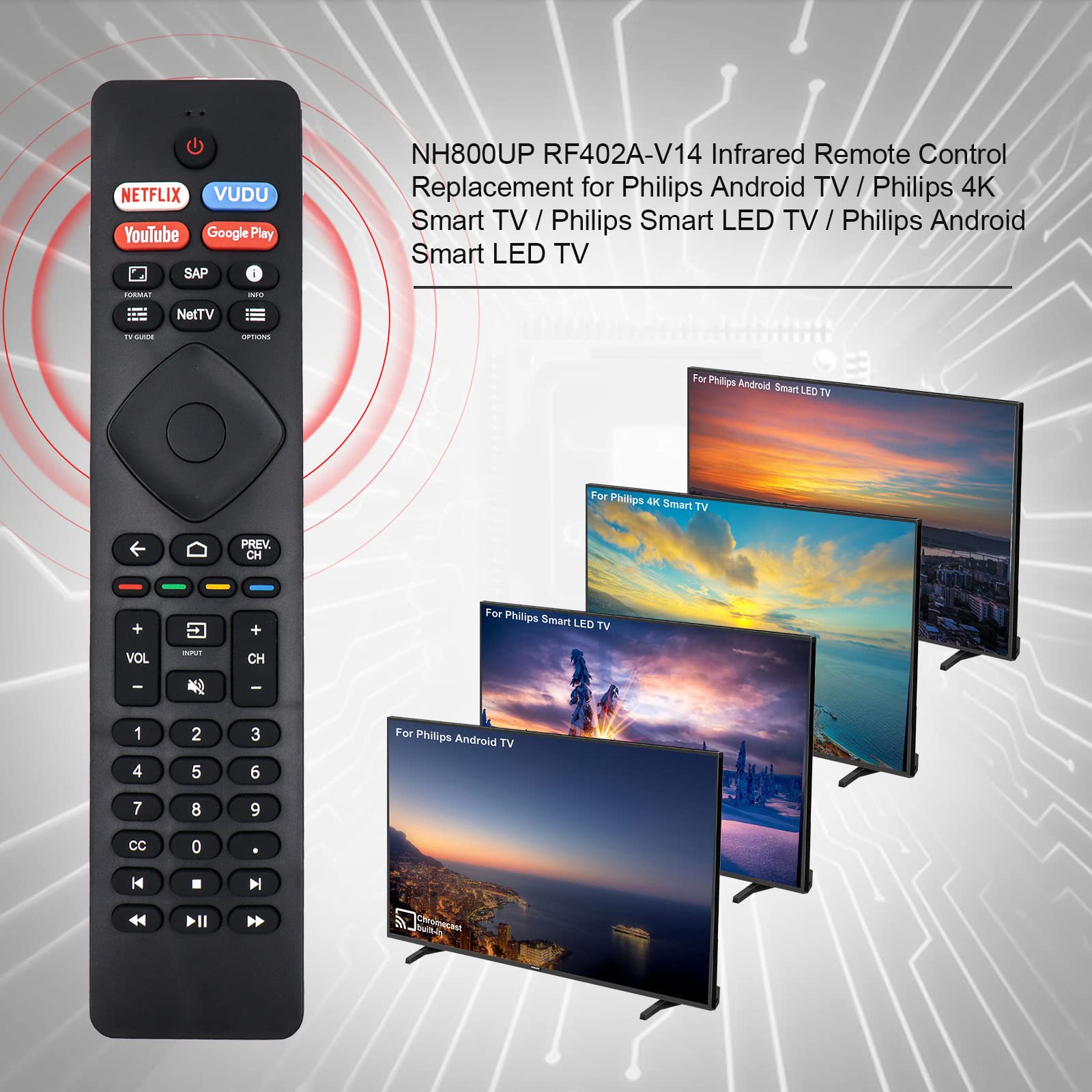 Daloben NH800UP RF402A-V14 IR Remote Control for Philips 4K Ultra HD Smart LED TVs - Black, Compatible with Multiple Models