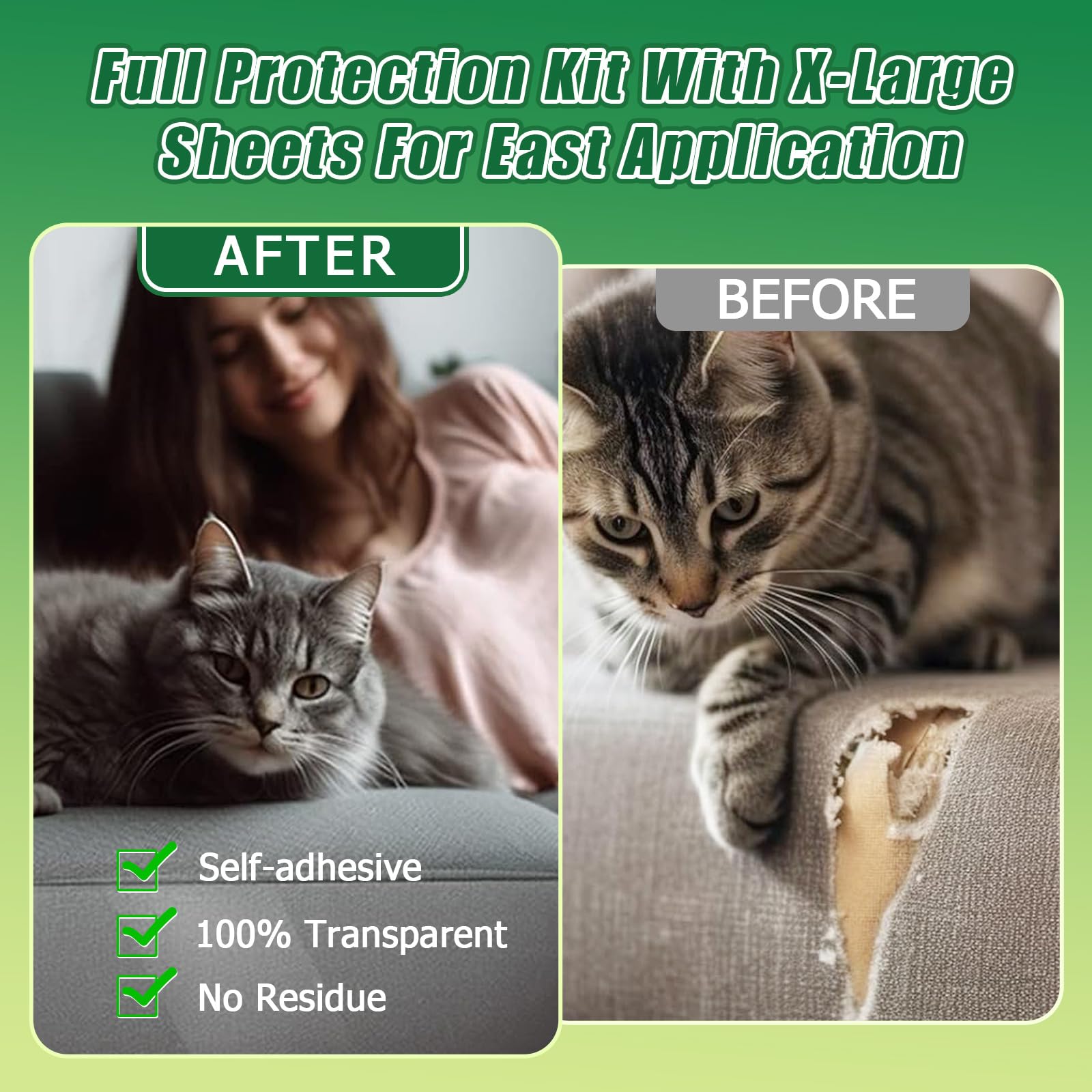 Cat Scratch Furniture Protector - 15 Pack Cat Scratch Deterrent Tape - Furniture Protectors From Cats Scratch - Sofa Corner Scra