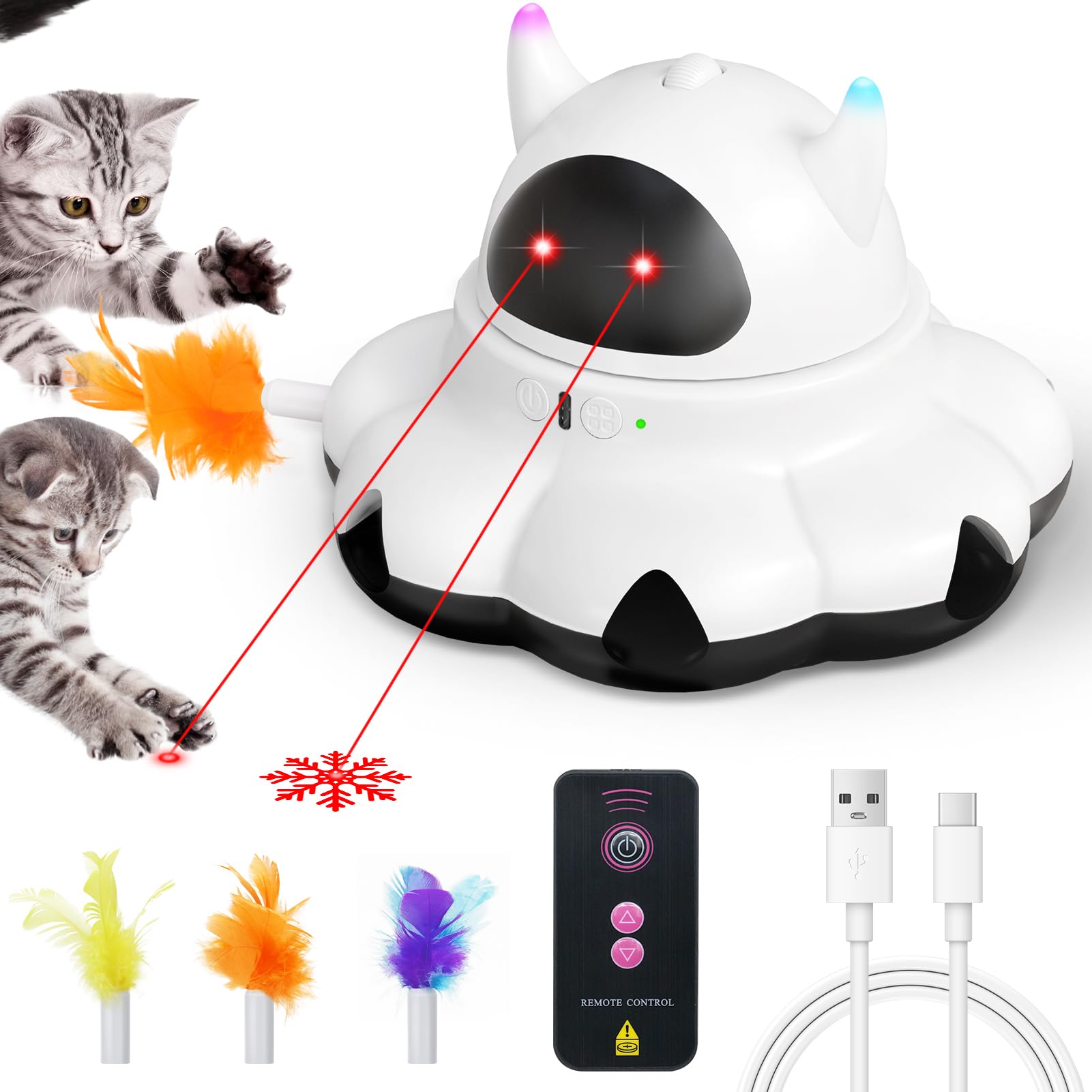 Mikk Cat Laser Toy Cat Feather Toys 2-In-1 Interactive For Indoor Cats Automatic With Remote Control Moving Ambush Usb-C Recharg