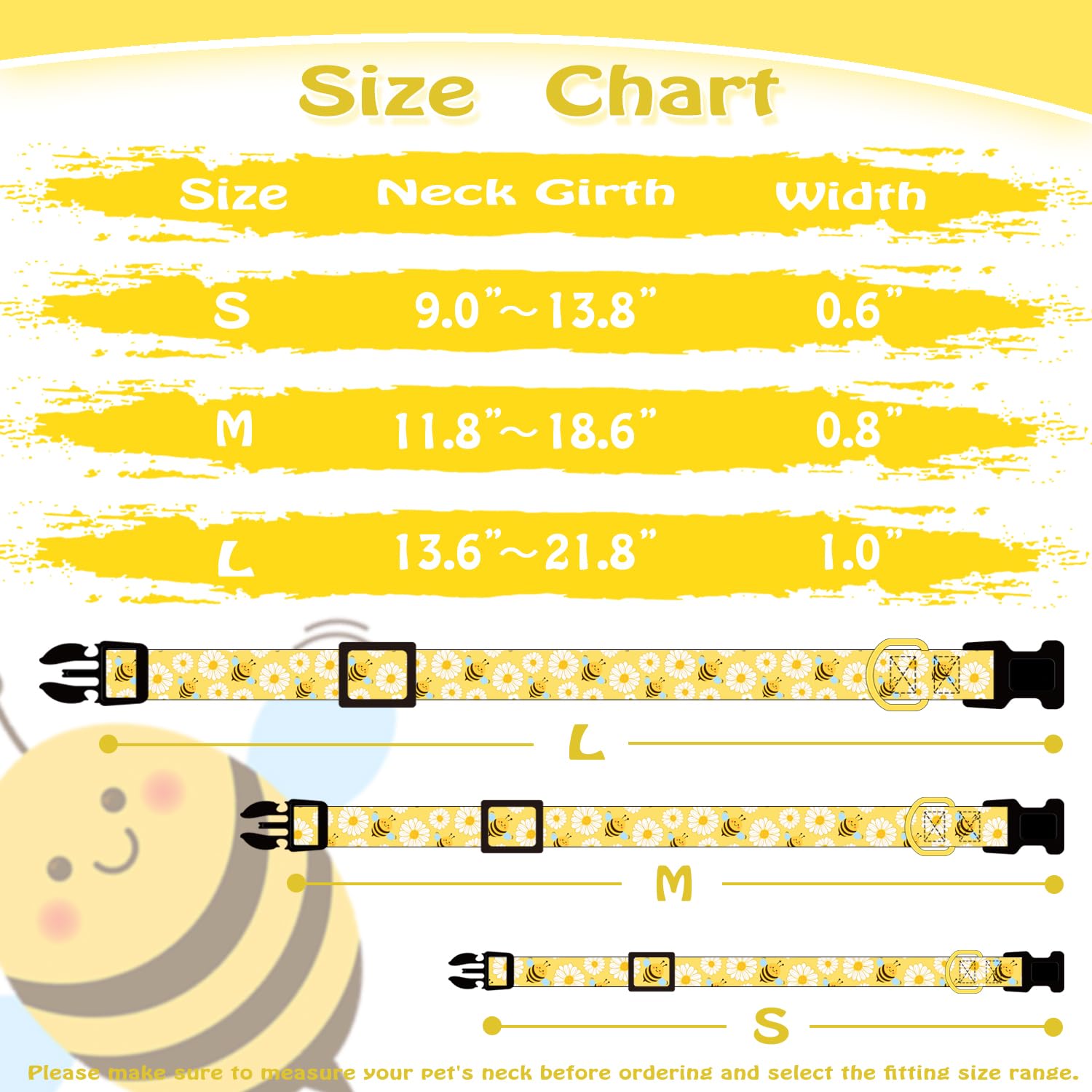 Prehai Cute Cotton Dog Collar For Small Medium Large Dogs Special Design Cute Yellow Bee Dog Collar For Boy Girl Dogs Soft Adjus