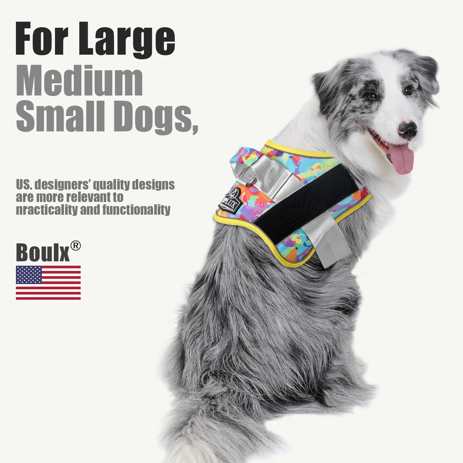 Bolux Dog Harness, No-Pull Reflective Dog Vest, Breathable Adjustable Pet Harness With Handle For Outdoor Walking - No More Pulling, Tugging Or Choking (Medium (Pack Of 1), Watercolour)