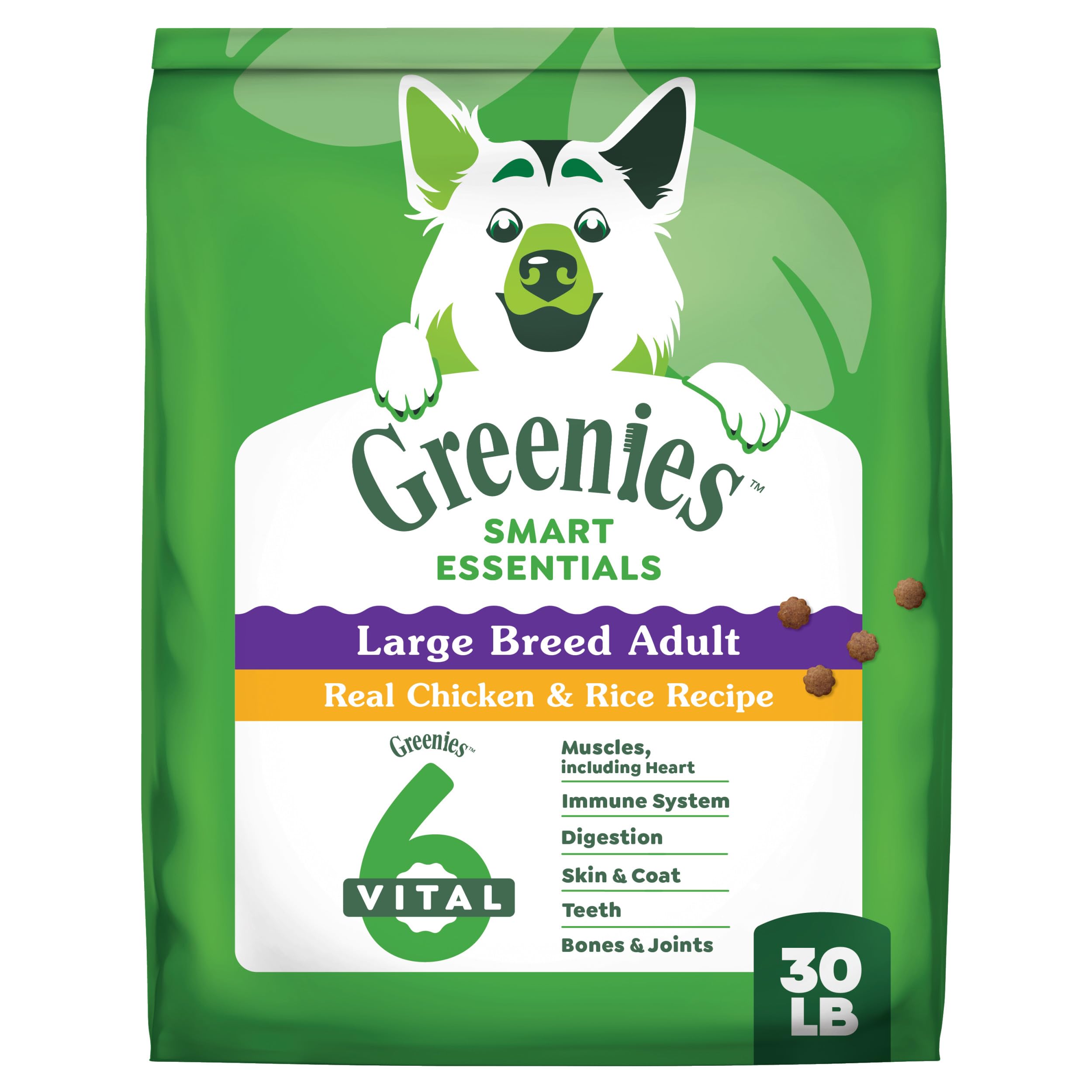 Greenies Smart Essentials Large Breed Adult High Protein Dry Dog Food Real Chicken & Rice Recipe, 30 lb. Bag