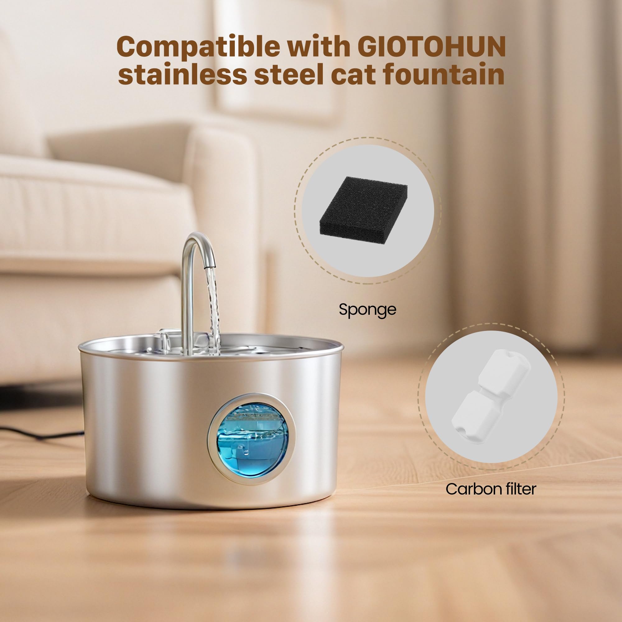 Giotohun Cat Water Fountain Filter Replacement: 12 Cat Fountain Filter - 12 Pet Fountain Filter - 6 Carbon Filters & 6 Foam Filt