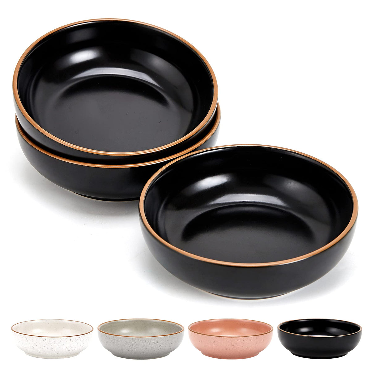 Ceramic Cat Bowls, Howise Pet Bowl Cat Dishes For Food And Water, 5.3 In Puppy Food Bowl 3 Pack Cat Food Bowl Set, Matte Black F