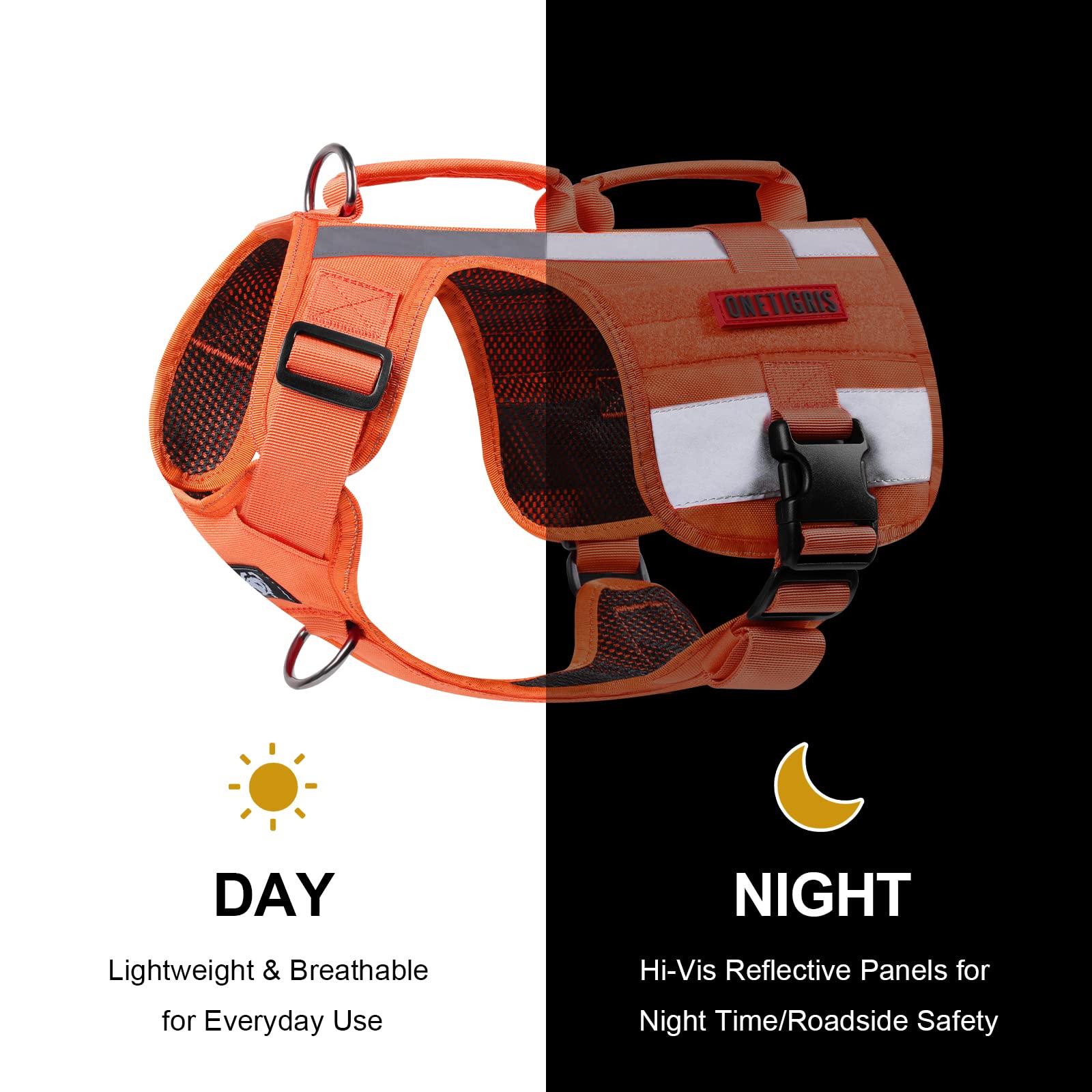 Onetigris Service Dog Safety Vest, Tactical Reflective Dog Harness With No Pull D-Ring & Handle, High-Visibility Lightweight Sui