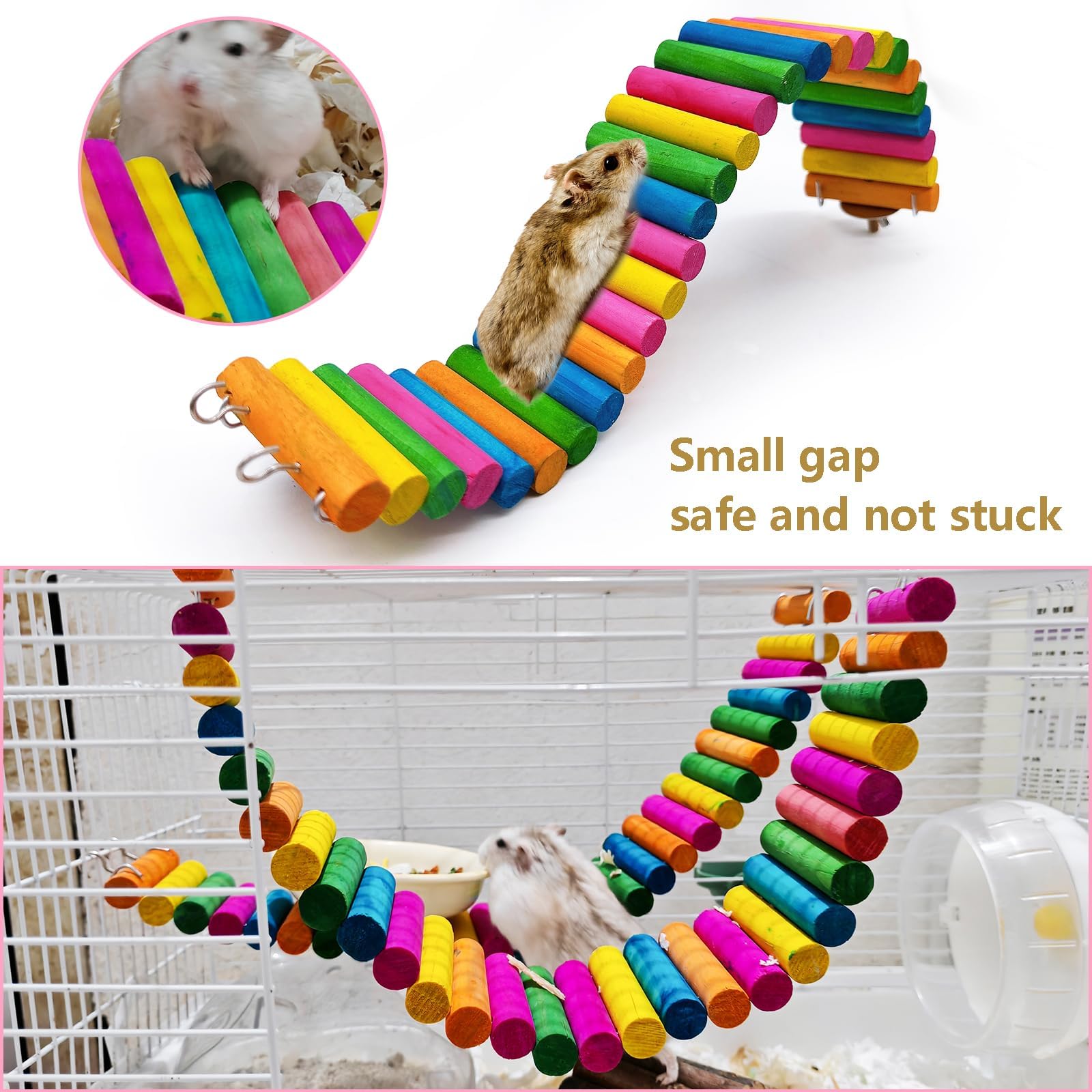 Hamiledyi Hamster Rainbow Bridge,Flexible Bendy Climbing Ladder Hanging Wooden Chew Toy for Bird Parrot Guinea Pig Chinchilla Ch