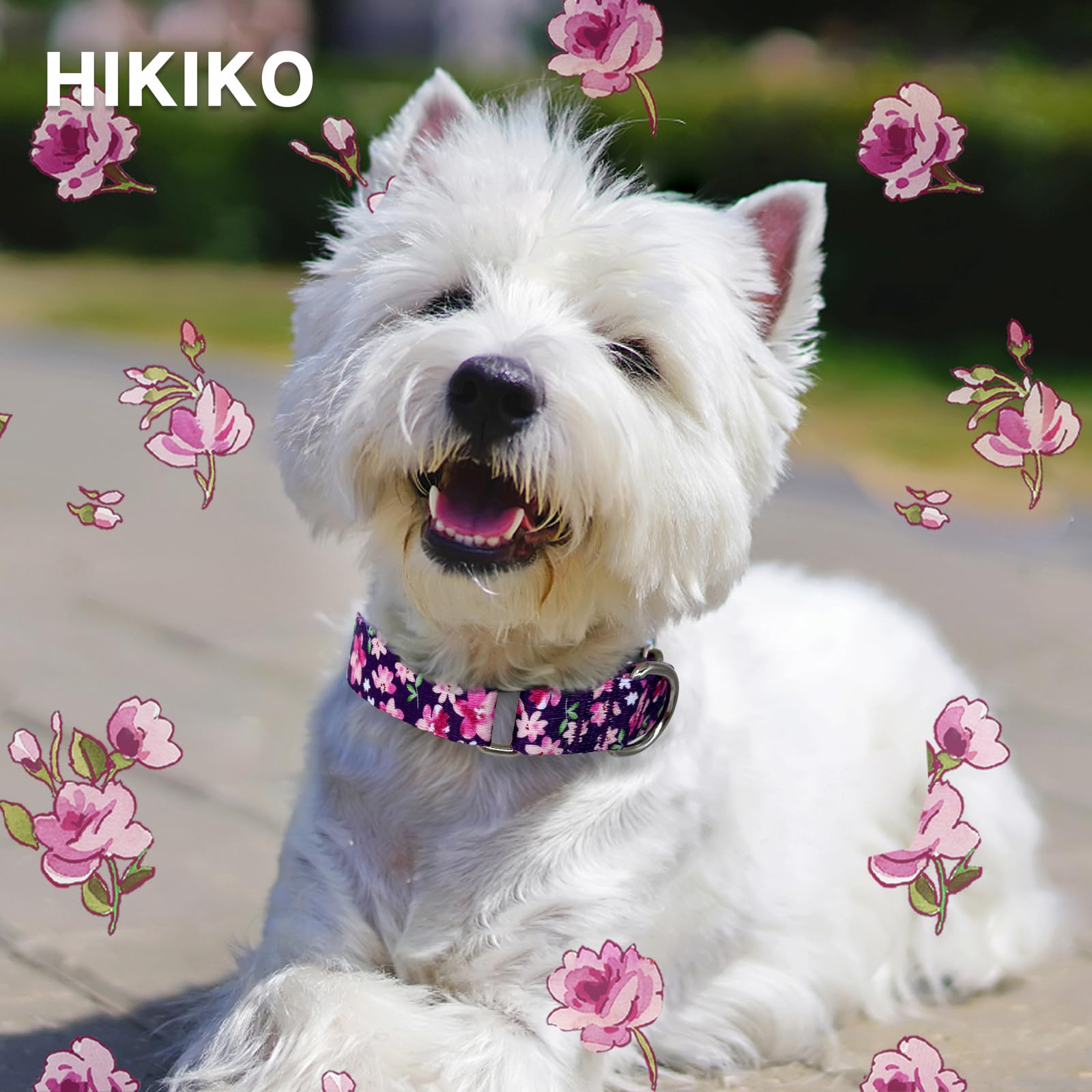 Hikiko Martingale Collar For Dogs With No Buckle Purple Floral Female Dog Collar Cute Girl Dog Collars For Medium Dogs,Japanese