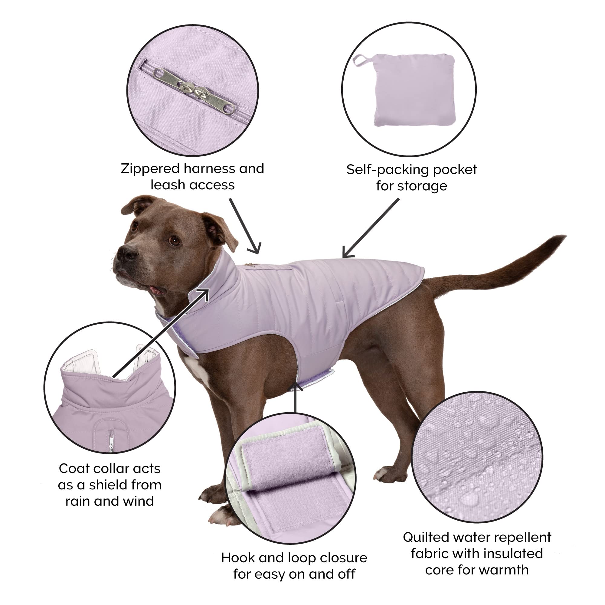 Furhaven Water-Repellent & Reversible Large Dog Coat, Washable & Reflective w/ Leash Access, Pocket, & Carry-On Purse - Puffer D