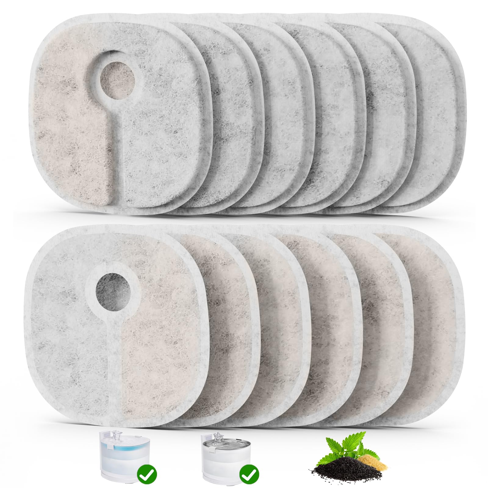 12 Pack Cat Water Fountain Filter Compatible With E1/E1+ Cat Fountain (2L/67Oz), Triple Filtration System Pet Fountain Filter Re