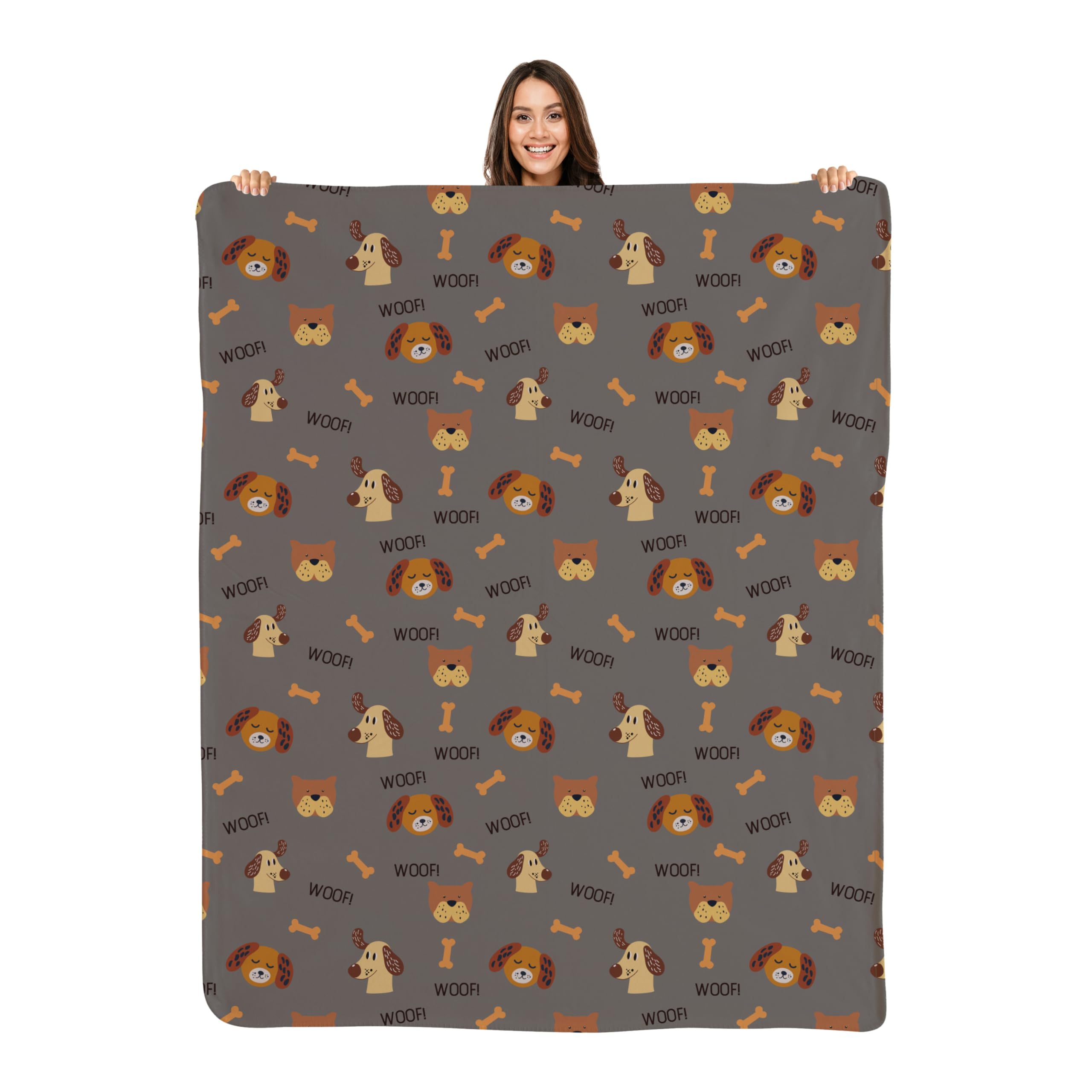 Karisma Decor Grey Woof Sherpa Pet Lightweight Blanket - 60 X 80 - Cute For Dogs - Gifts And Puppy Essentials - Printed In A