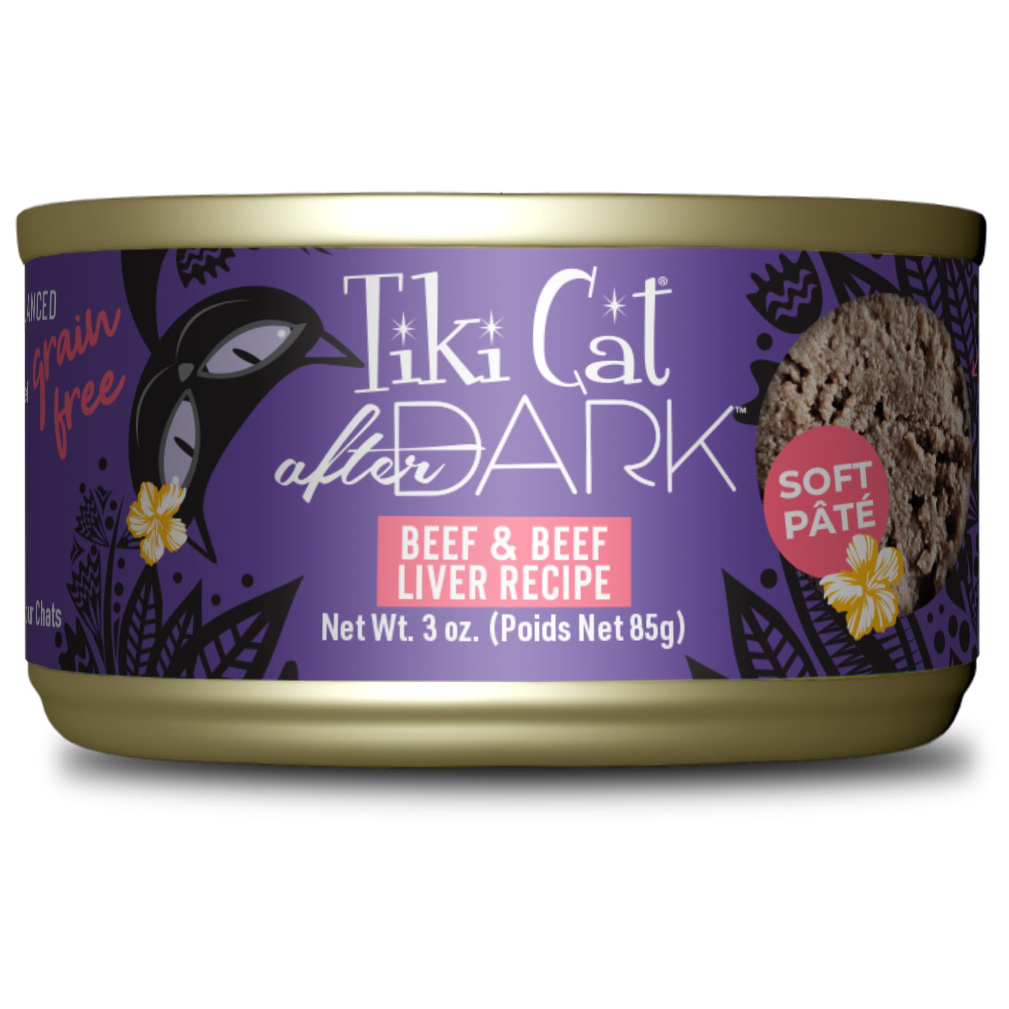 Tiki Cat After Dark Pt  , Beef & Beef Liver, High-Protein and 100% Non-GMO Ingredients, Wet Cat Food for Adult Cats, 3 oz. Cans 