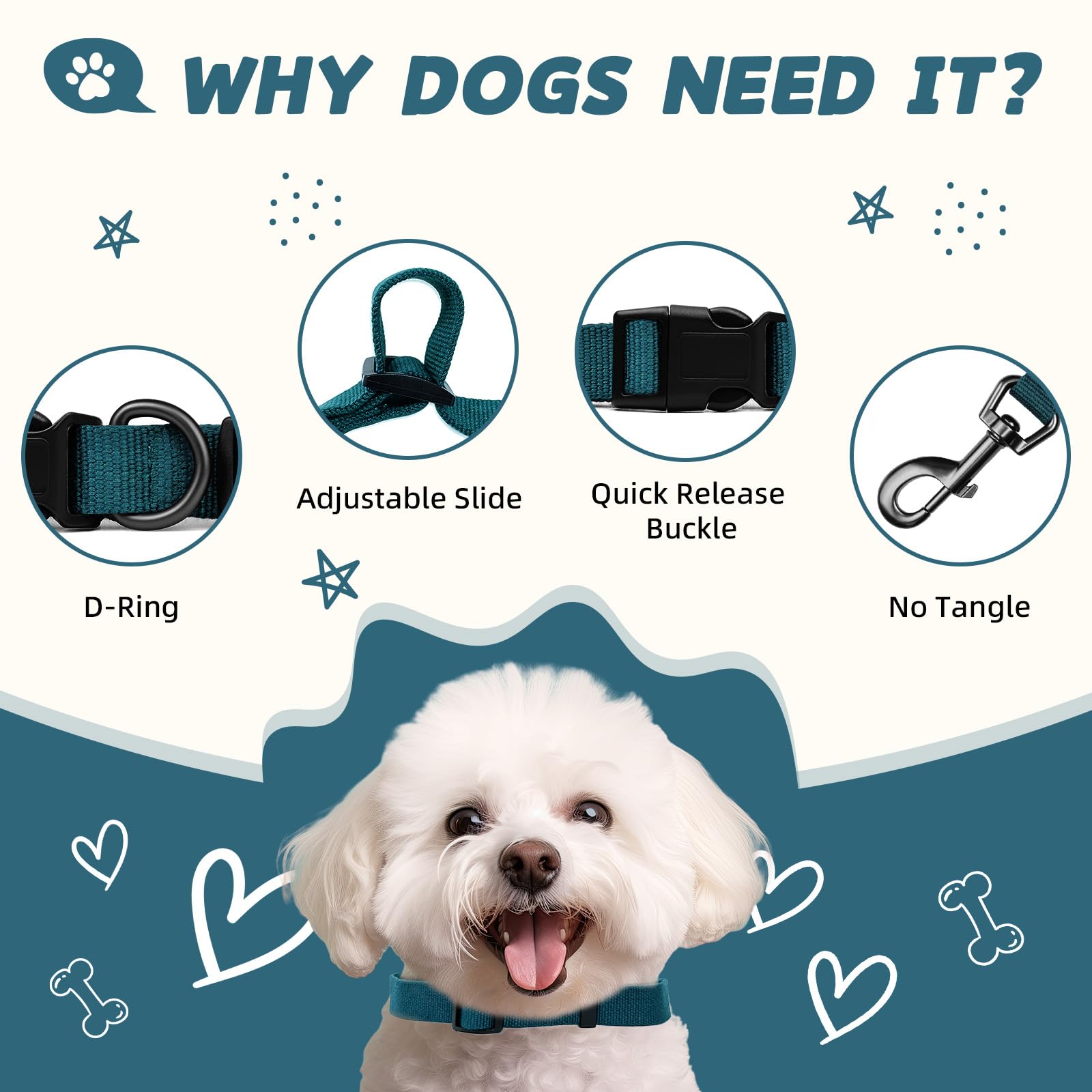 Peacock Blue Dog Collar And Leash Set For Large Dogs Soft And Breathable Of 90% Rayon From Bamboo And 10% Polyester Comfortable