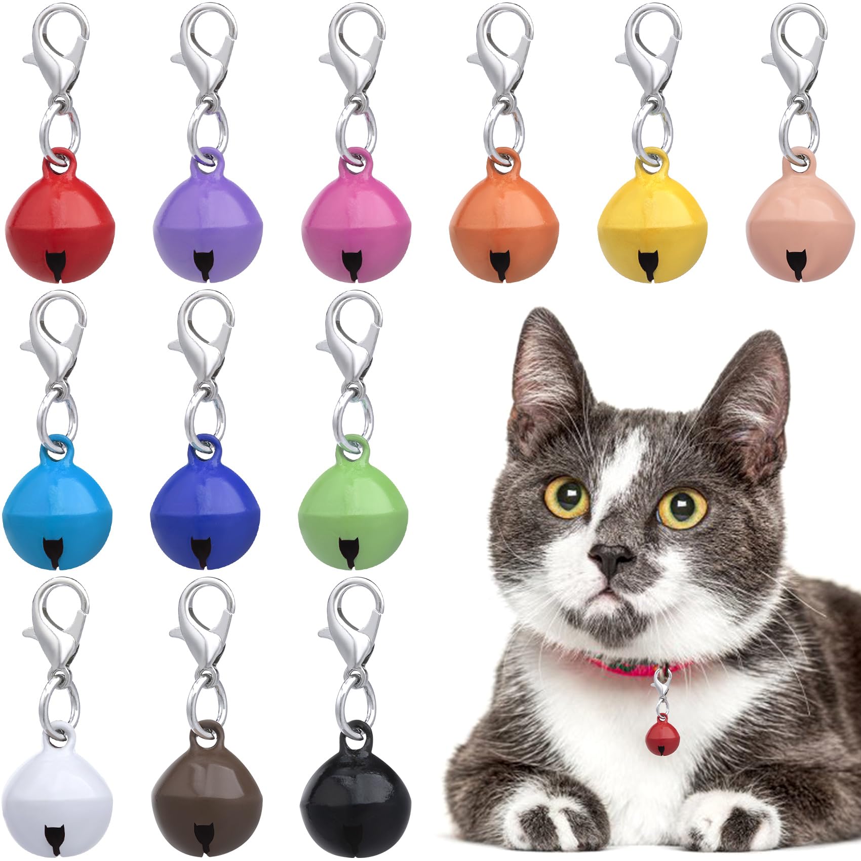 Smallcat 12 Pcs Pet Bells For Cat Dog, Multicolor Round Bell For Dog Collar, Metal Dog Collar Bell, Cat Bells With Loud Crisp Fo