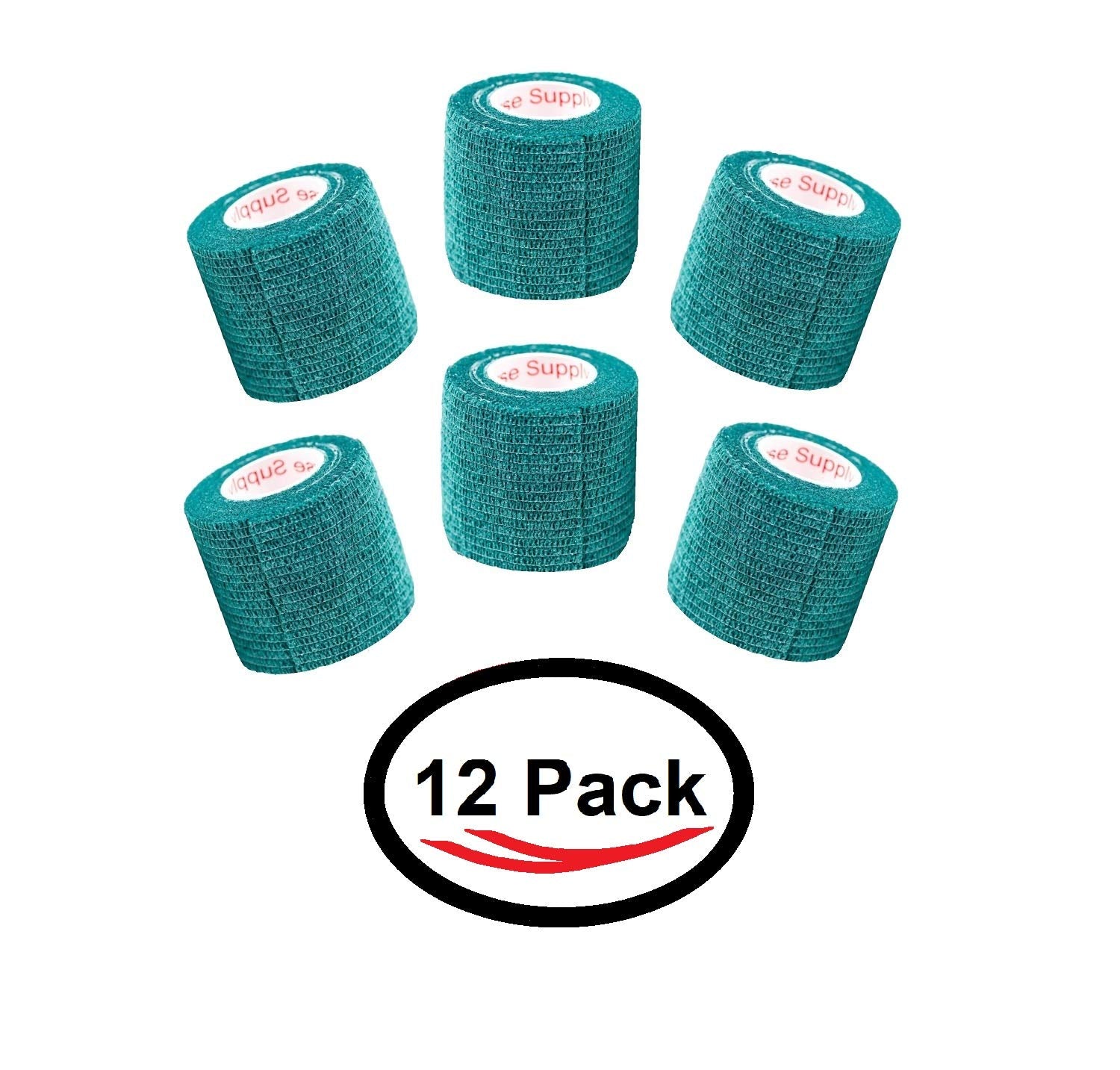 2 Inch Vet Wrap Tape Bulk (Hunter Green) (Pack of 12) Self Adhesive Adherent Adhering Flex Bandage Grip Roll for Dog Cat Pet Hor