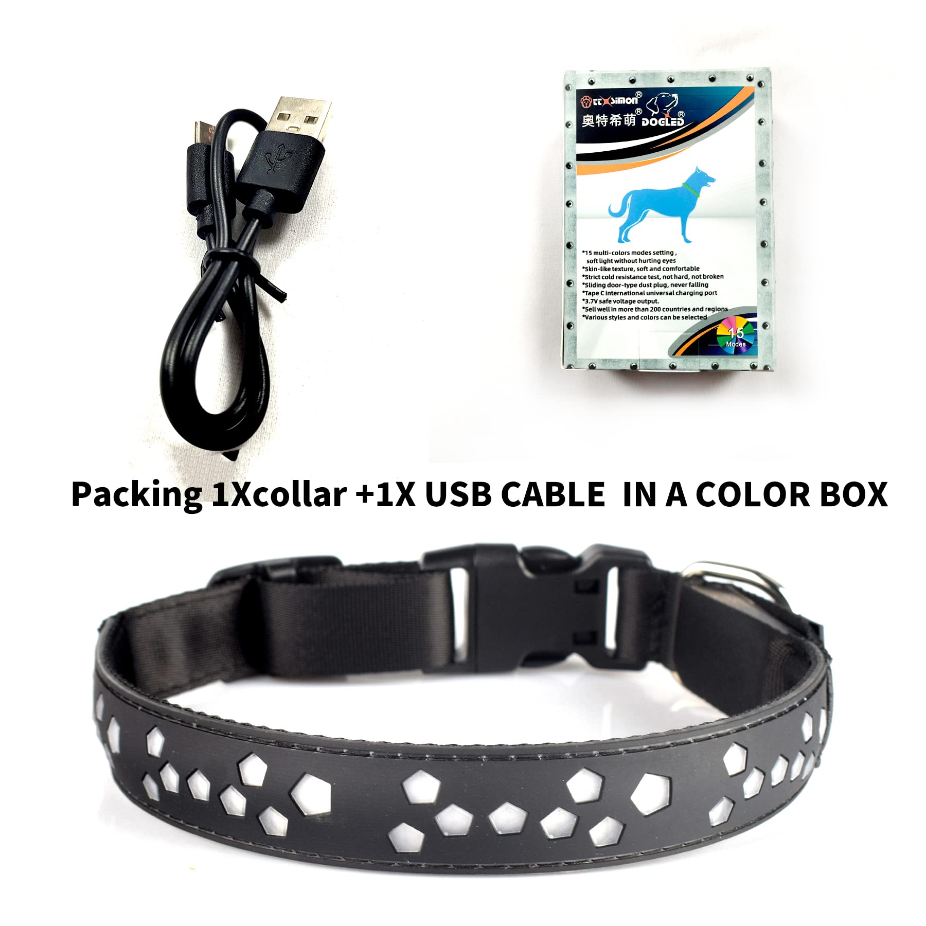 Dogled Usb-C Led Light Up Dog Collar, 3D Design Comfortable And Soft Material,Multicolored Lighting,Night Dog Collar (St, S(11.8