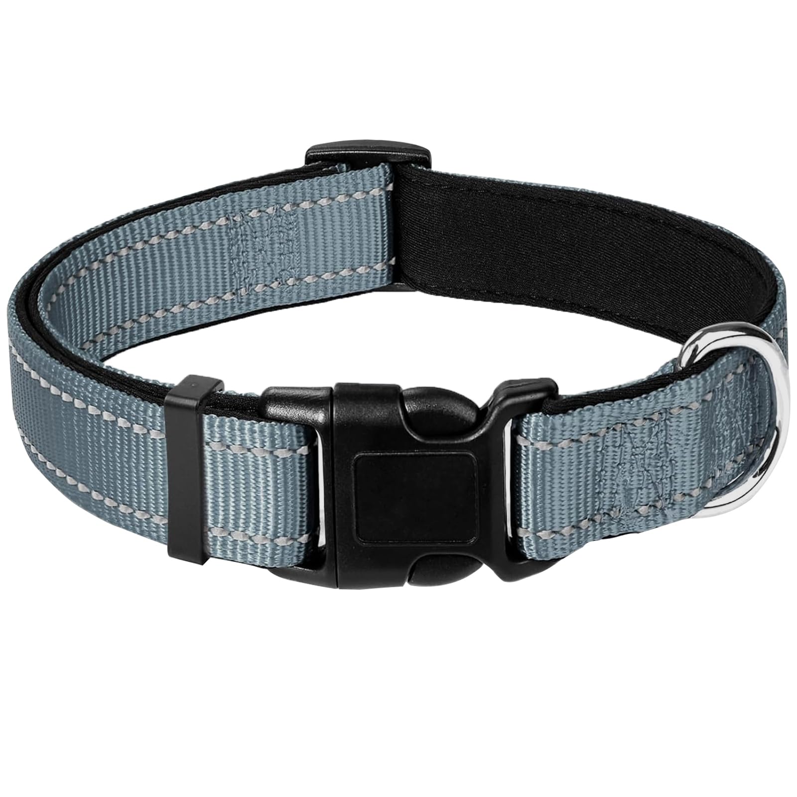 Grey Dog Collar, Reflective Pet Collar with Buckle Adjustable Safety Nylon Collars for Small Medium Large Dogs, XS