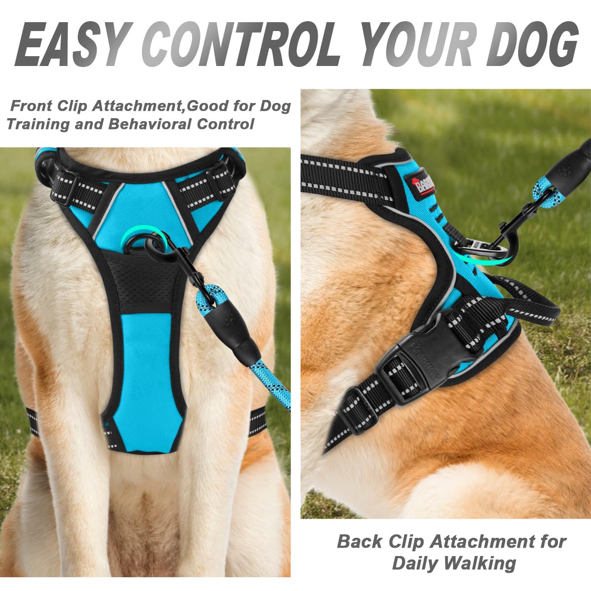 Barkbay No Pull Dog Harness Front Clip Heavy Duty Reflective Easy Control Handle For Large Dog Walking(Blue,Xl)