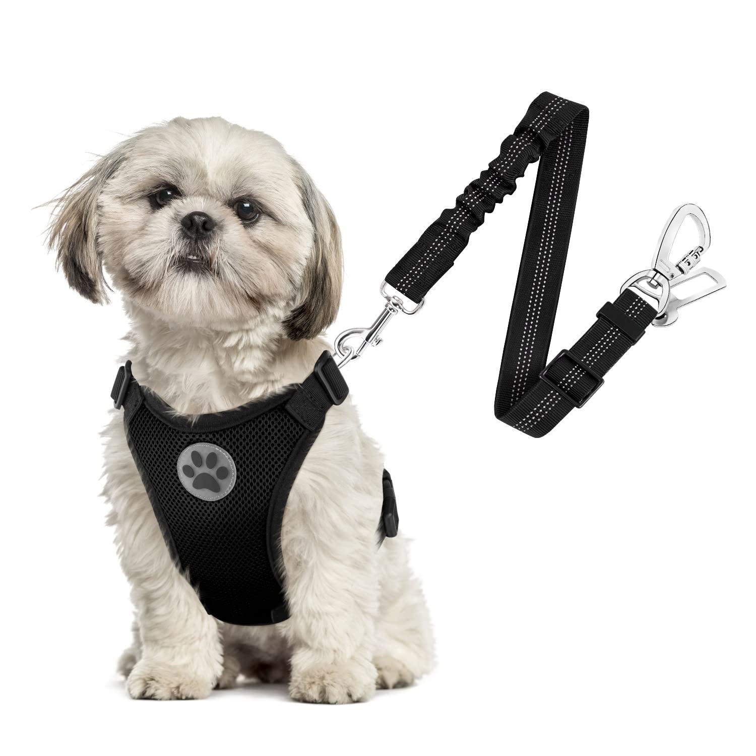 Slowton Dog Seat Belt Car Harness Set - Adjustable Dog Seatbelt With Carabiner For Most Cars, Breathable Dog Vest Harness Padded With Car Safety Leash For Small Medium Large Dogs Puppy Cats(Black Xs)