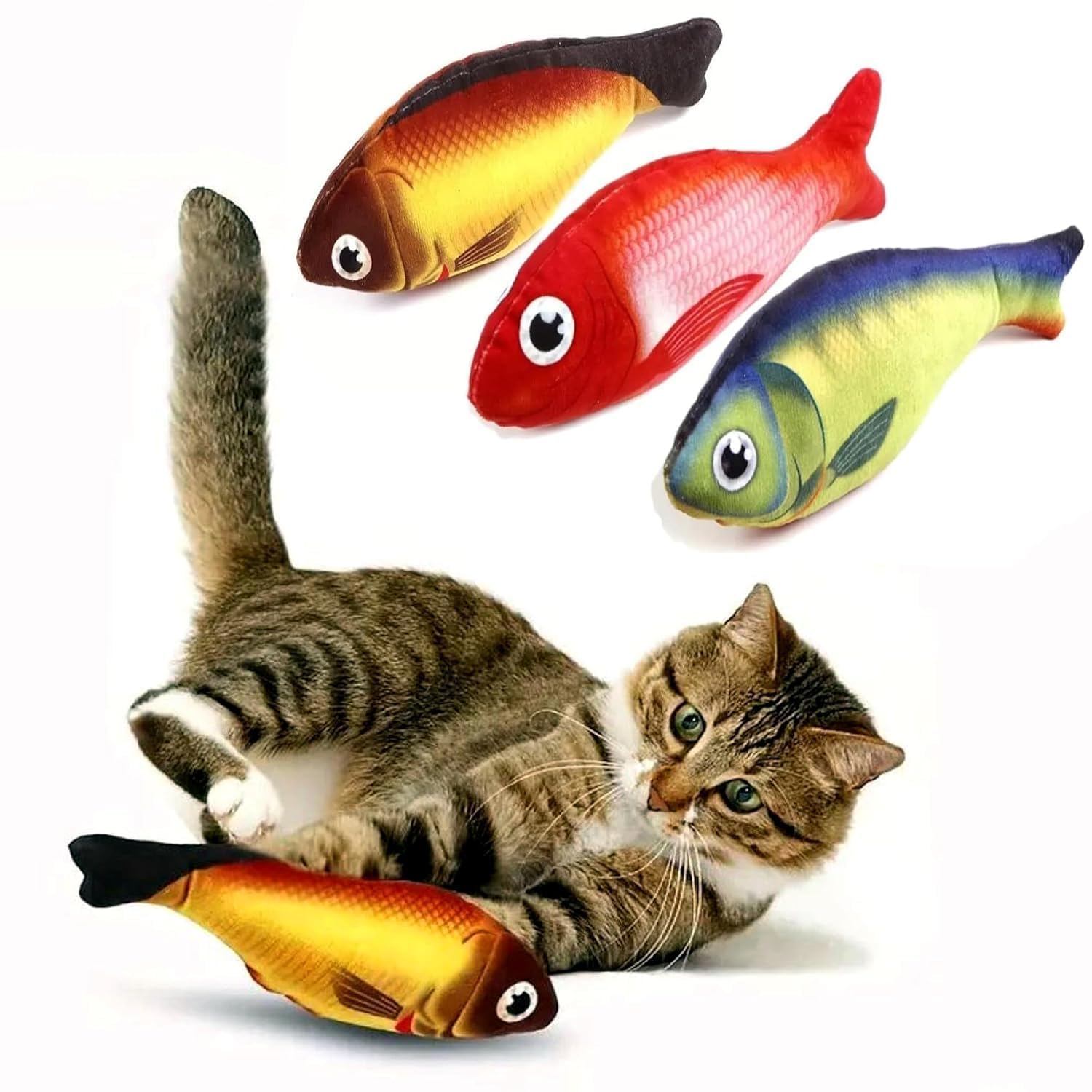 Roverpets Interactive Catnip Fish Toy For Indoor Cats  Plush Cat Toy With Bell, BiteResistant Kicker Pillow For Scratching, Ch