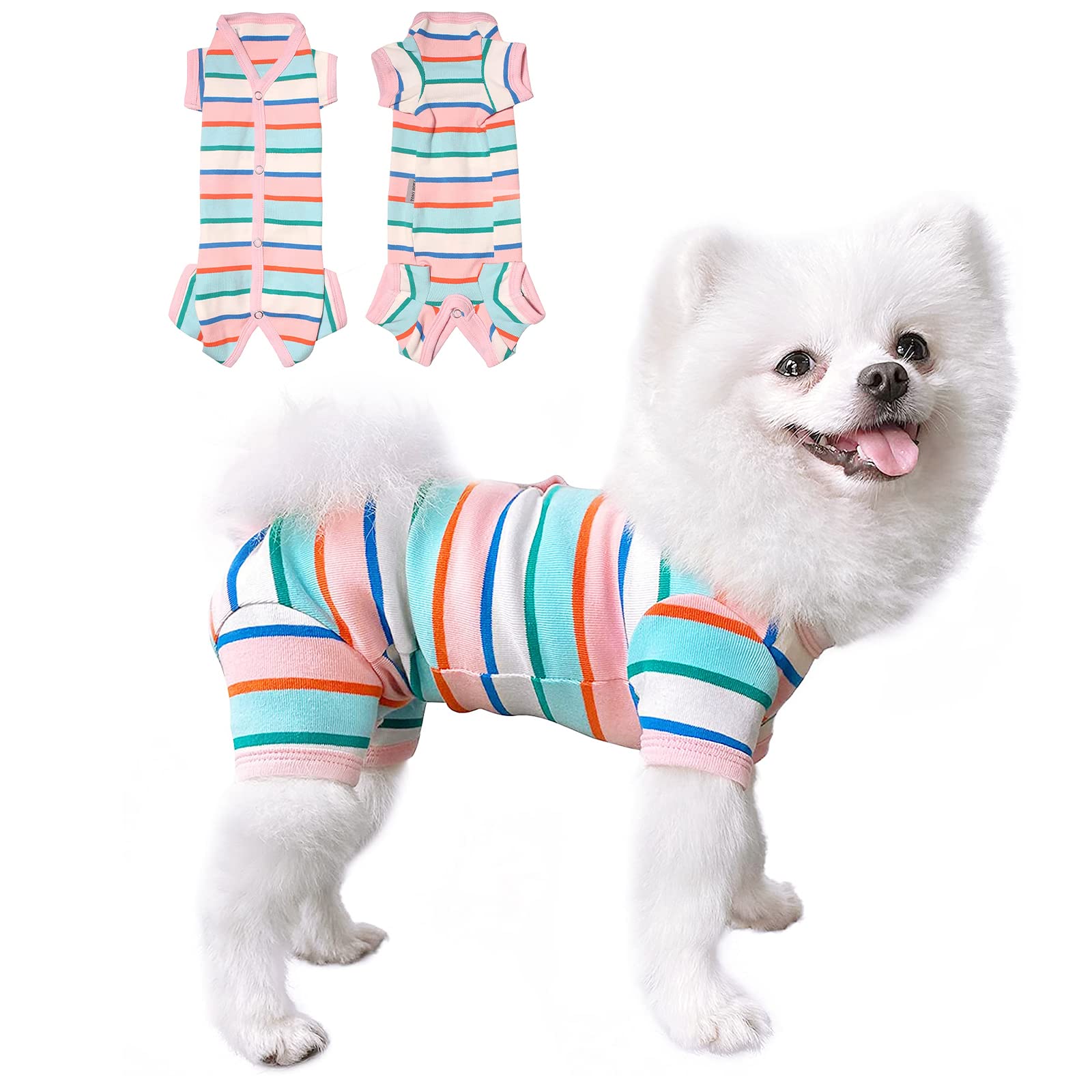 Tony Hoby Dog Pajamas, Dog Shirt Colorful, Breathable Dog Jumpsuit, Dog Surgical Recovery Suit For Small Medium (Pink&White, Girl, M)