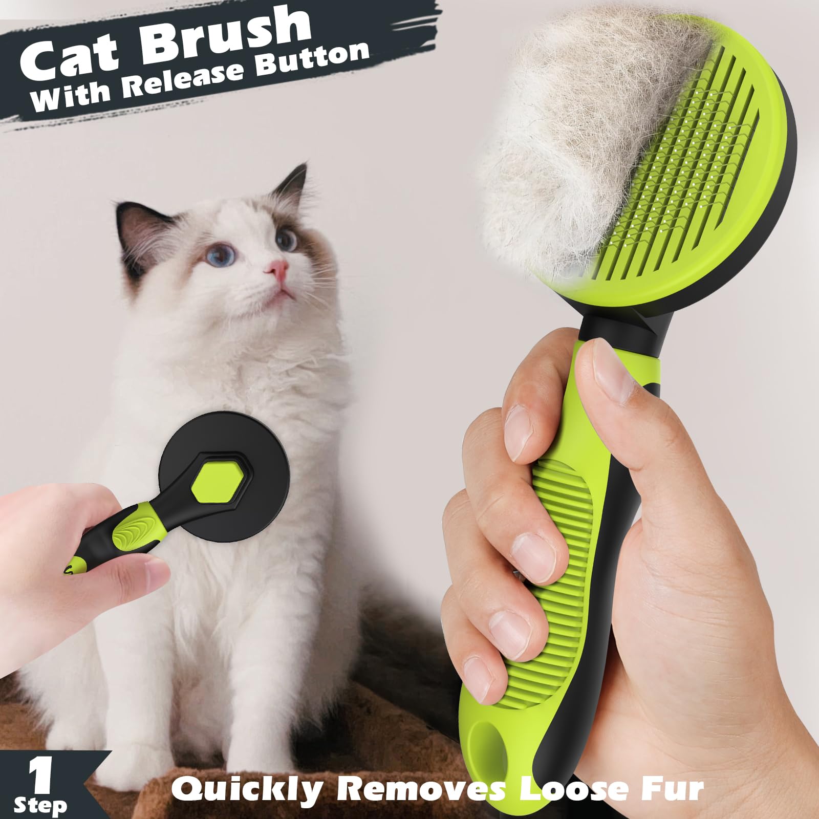 Comotech 3PCS Cat Grooming Kit | Cat Brush | Cat Brushes for indoor Cats | Cat Nail Clipper | Cat Nail Trimmer | Cat Bath Brush