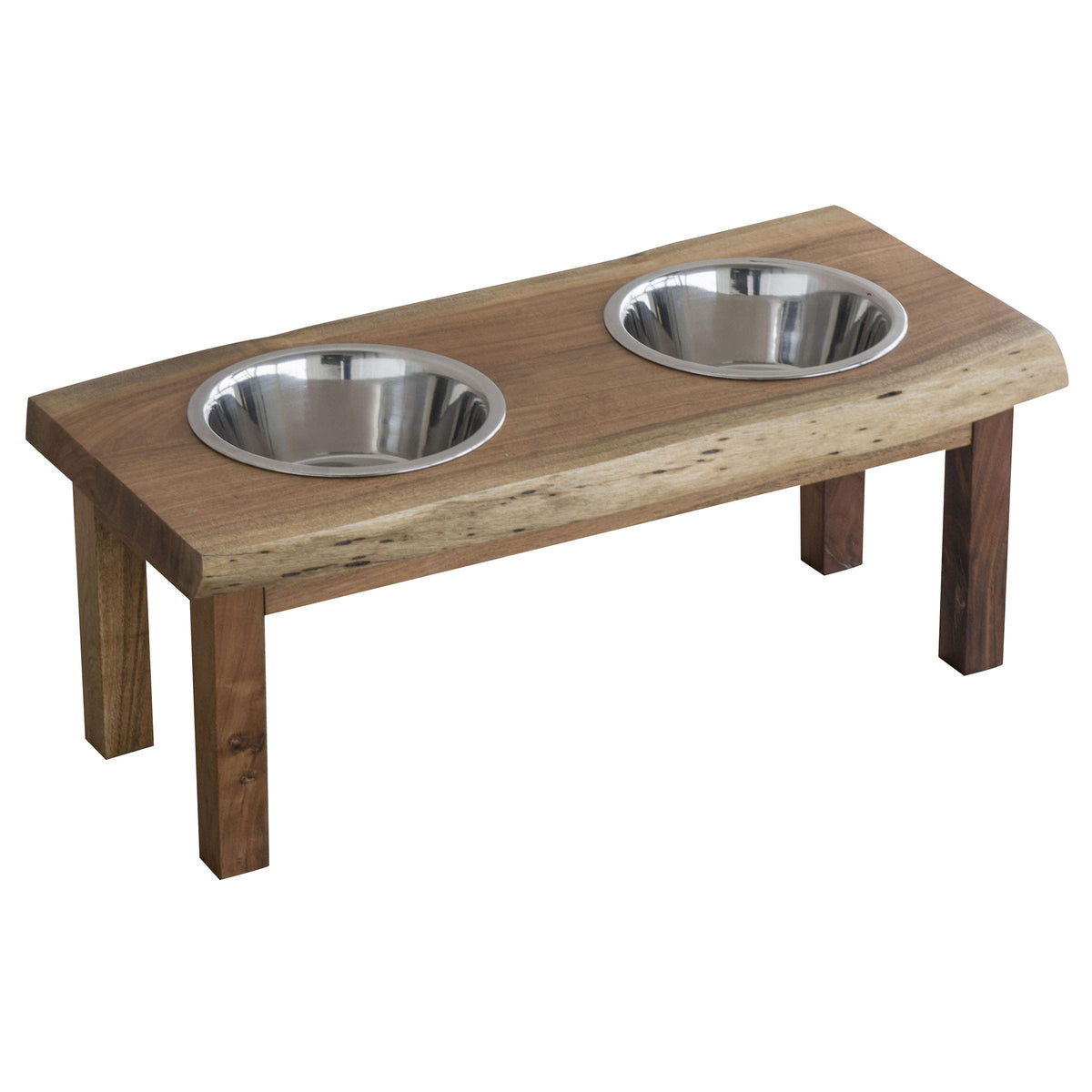 Buffalo Tools AWLDPF: Acacia Wood Live Edge Double Bowl Pet Feeder Stand, Multi