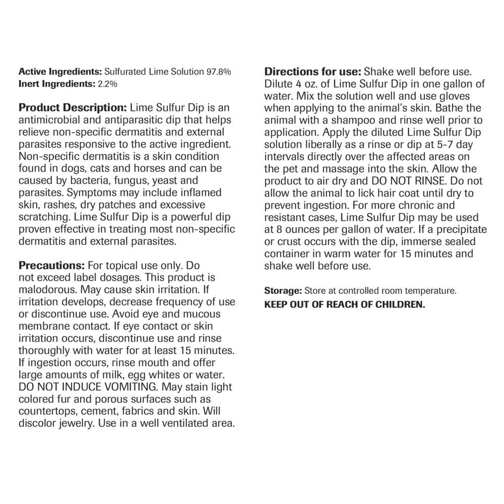 Vet Basics Lime Sulfur Dip- Concentrated Solution- for Dogs, Cats & Horses- 16oz