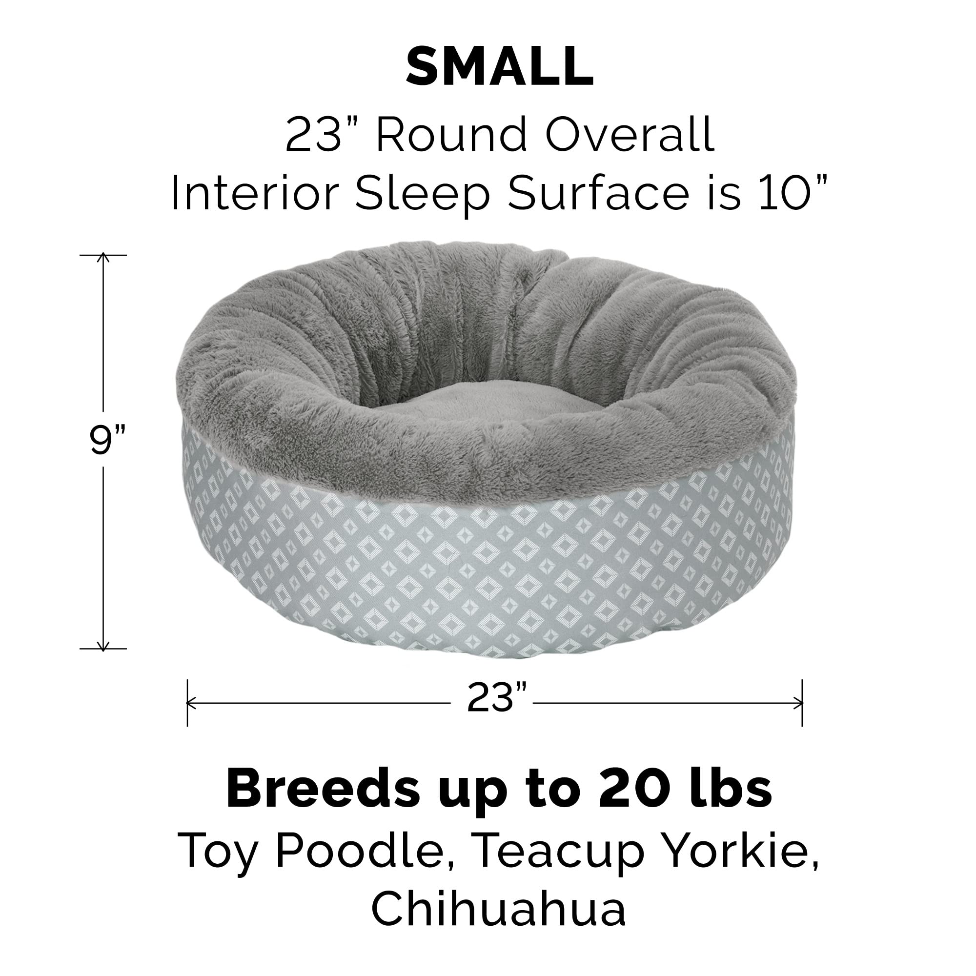 Furhaven 23'' Round Donut Dog Bed For Indoor Cats & Small Dogs, Washable, For Dogs Up To 20 Lbs - Plush & Diamond Print Donut Be