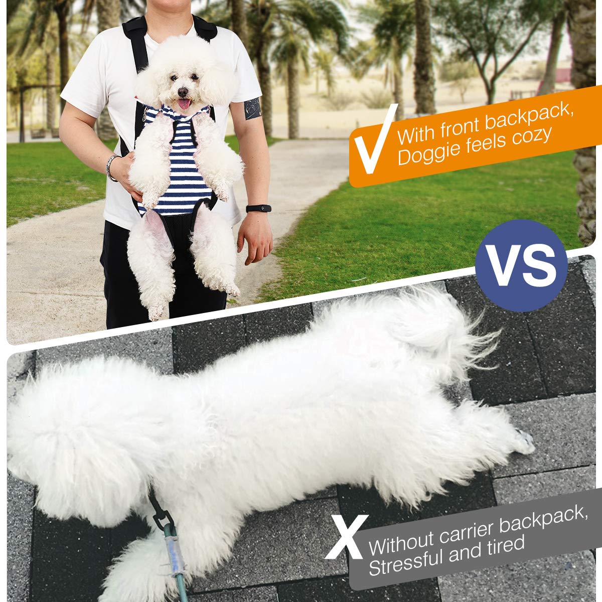 Pawaboo Pet Carrier Backpack, Adjustable Pet Front Cat Dog Carrier Backpack Travel Bag, Legs Out, Easy-Fit For Traveling Hiking Camping For Small Medium Dogs Cats Puppies, Small, Blue & White Stripes