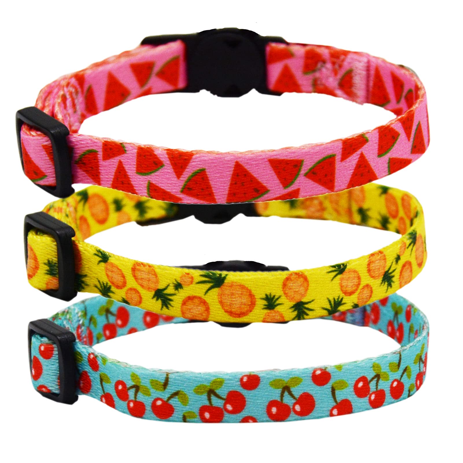 3 Pack Fruit Cat Collar With Bell Safety Breakaway Kitten Collars For Spring Summer Watermelon Pineapple Cherry
