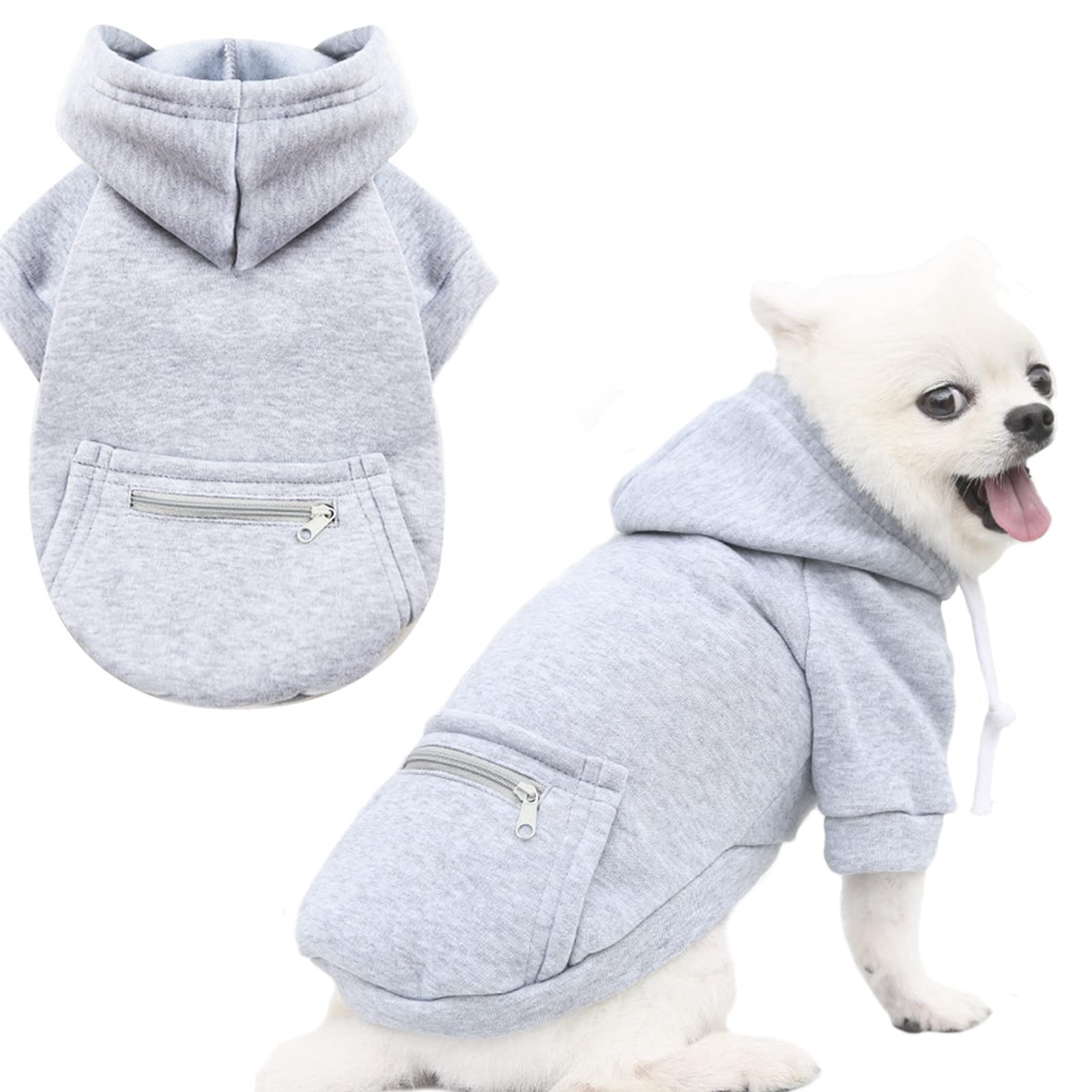 Petcare Small Dog Sweater Hoodies Pet Grey Hooded Soft Fleece Sweatshirts With Pocket Fall Winter Puppy Cat Sweaters Warm Clothe