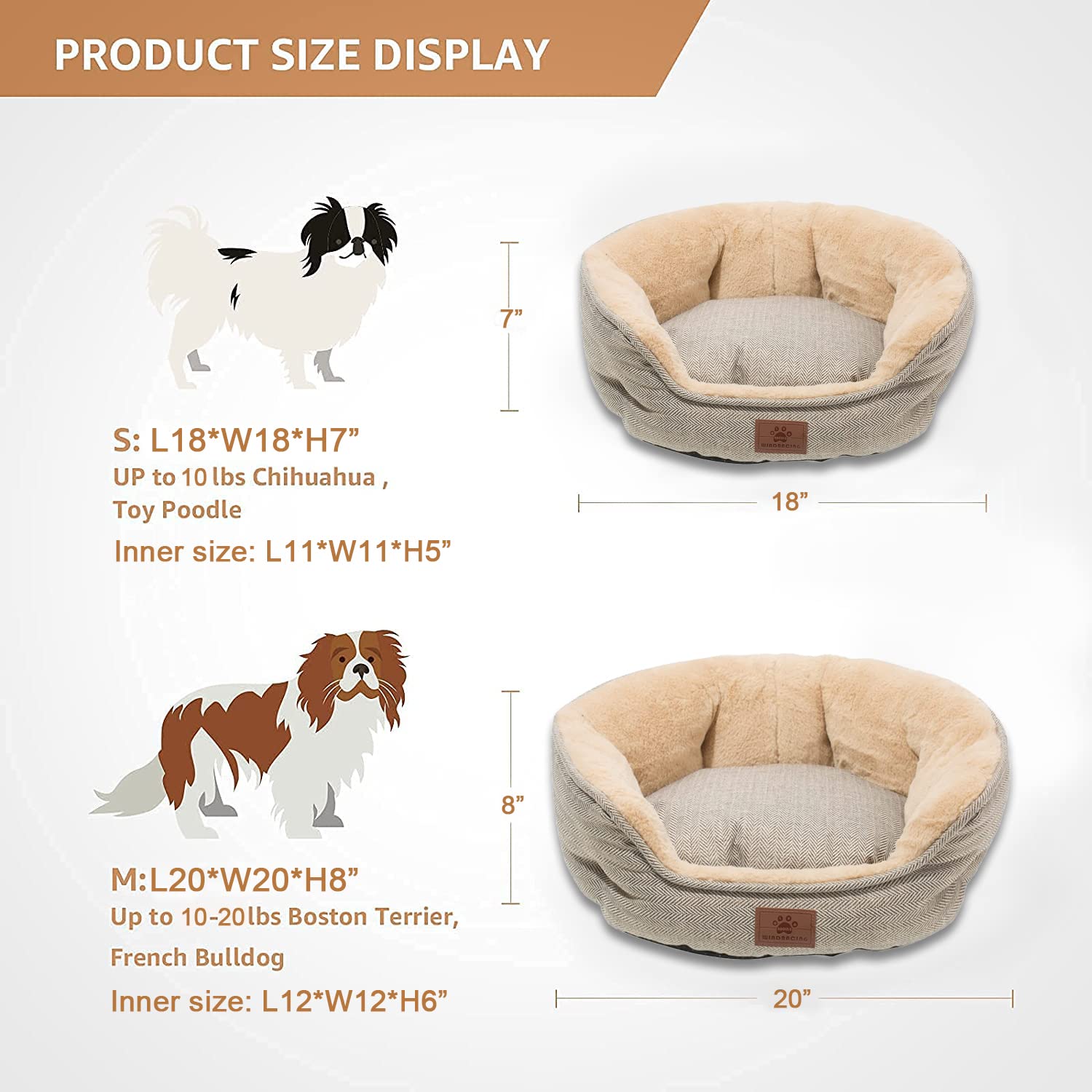 Windracing Medium Size Cat And Dog Beds, Fur Material, Removable Inner Pillow, Non-Skid And Waterproof Bottom, Superior Comfort, Washable