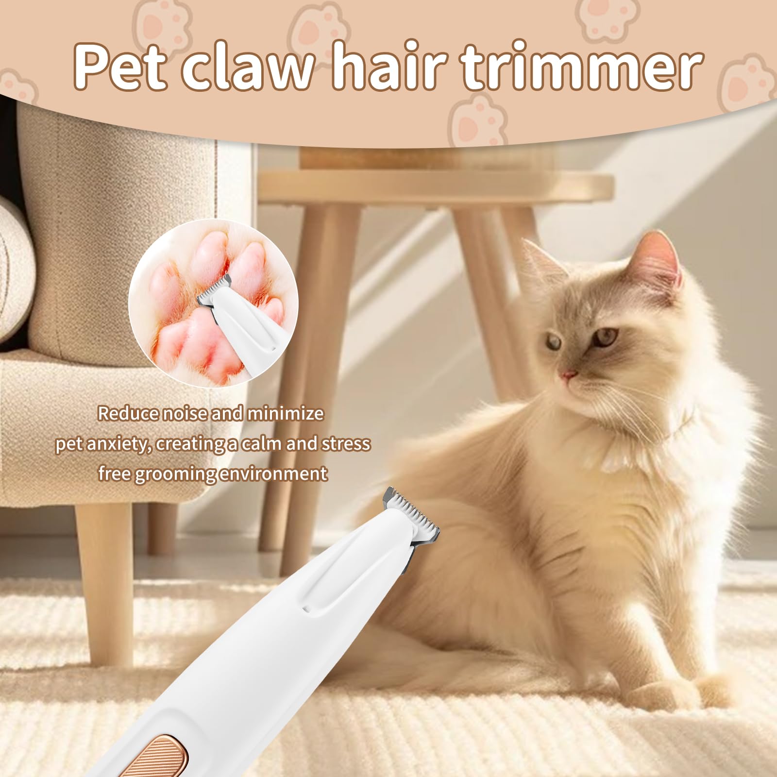 Upgraded Paw Trimmer for Dogs, Dog Paw Trimmer, Rechargeable Pet Shaver with LED Light, Low Noise Pet Hair Clippers for Paws Eye