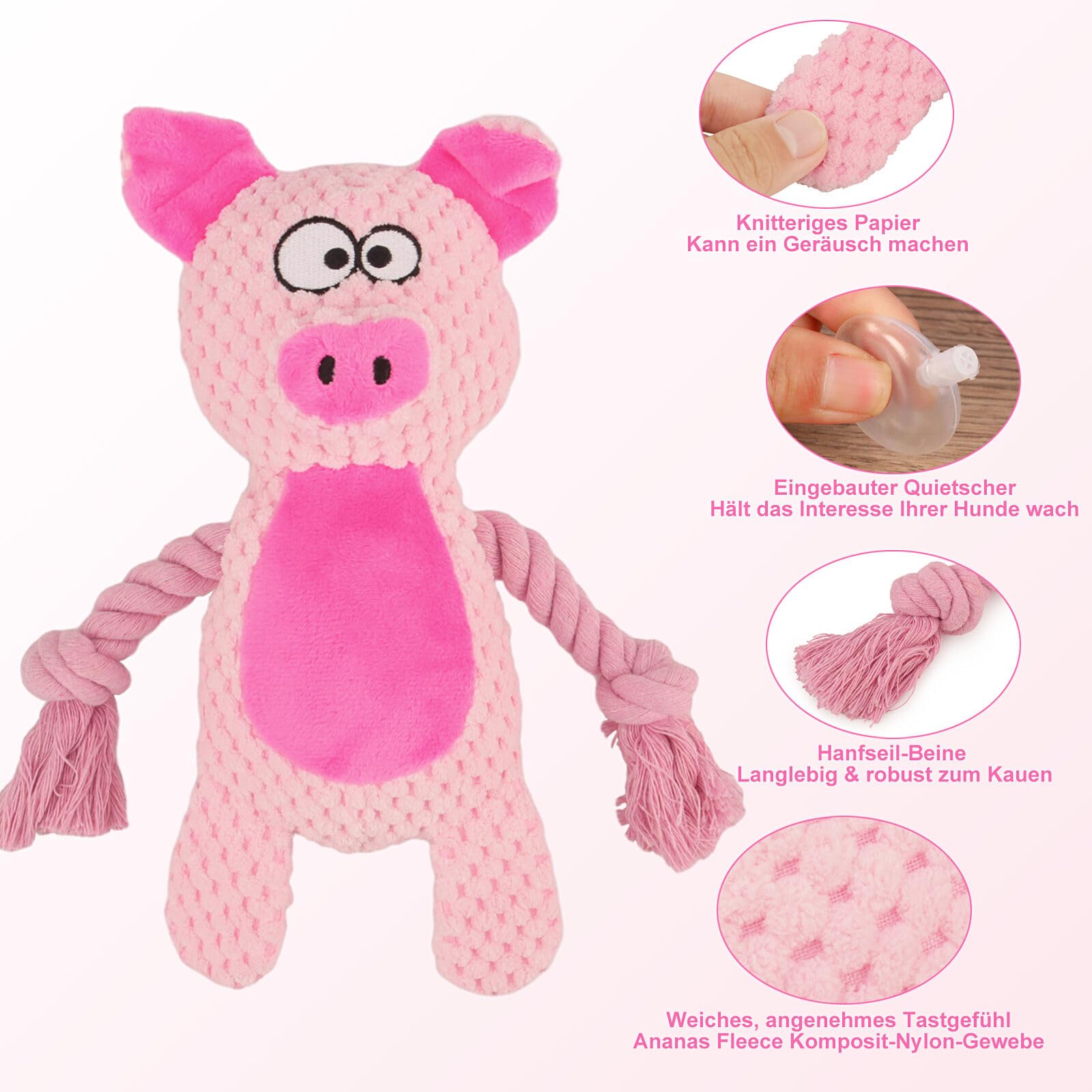 TONYFY Dog Toys, Dog Squeaker Toys with Crinkle Paper, Stuffed Animal Dog Plush Chewing Toy, Cotton Rope Interactive Toys for Pu