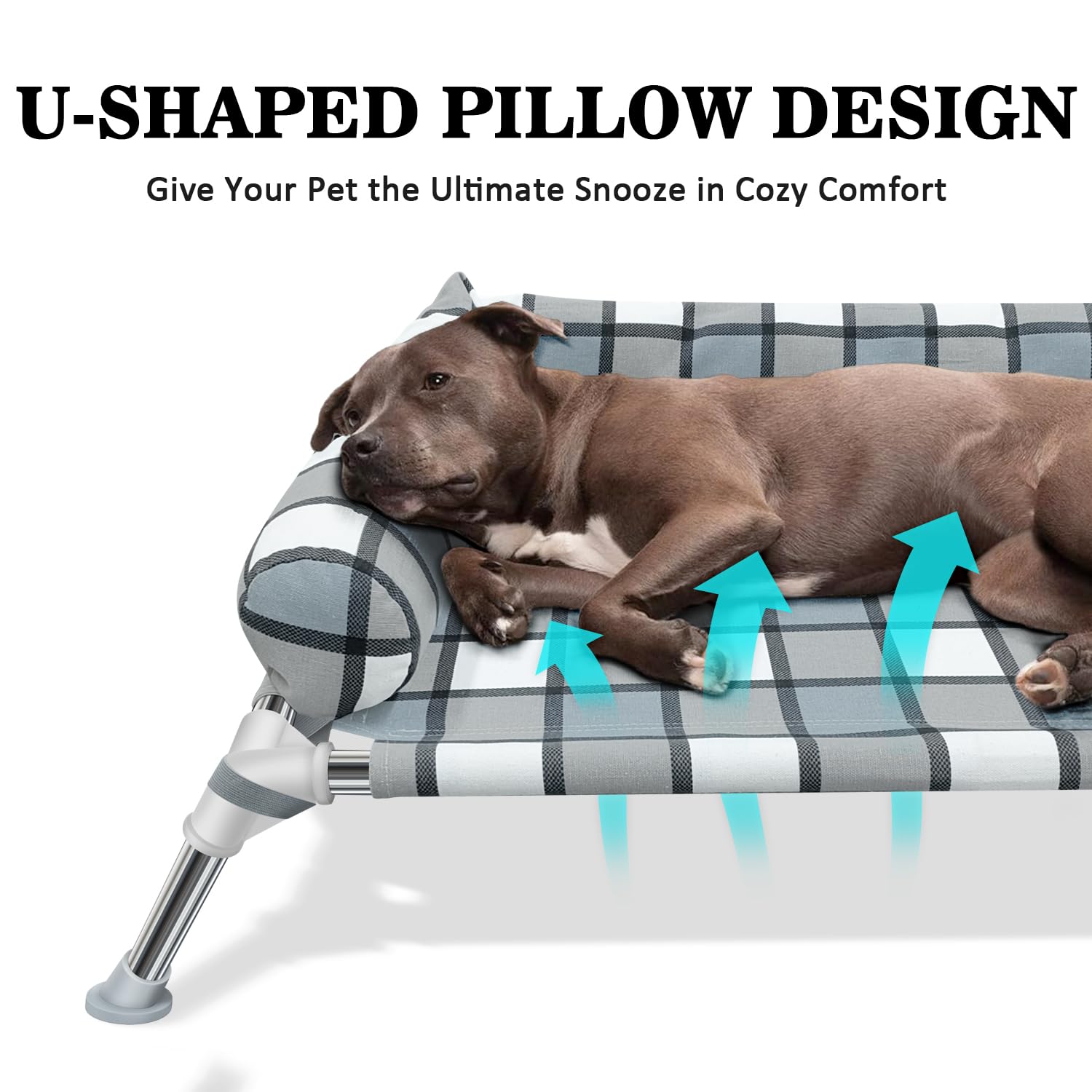 Elevated Dog Cot - Cooling Raised Bed With Pillows, Portable Washable Pet Hammock, Metal Frame For Indoor & Outdoor, Large