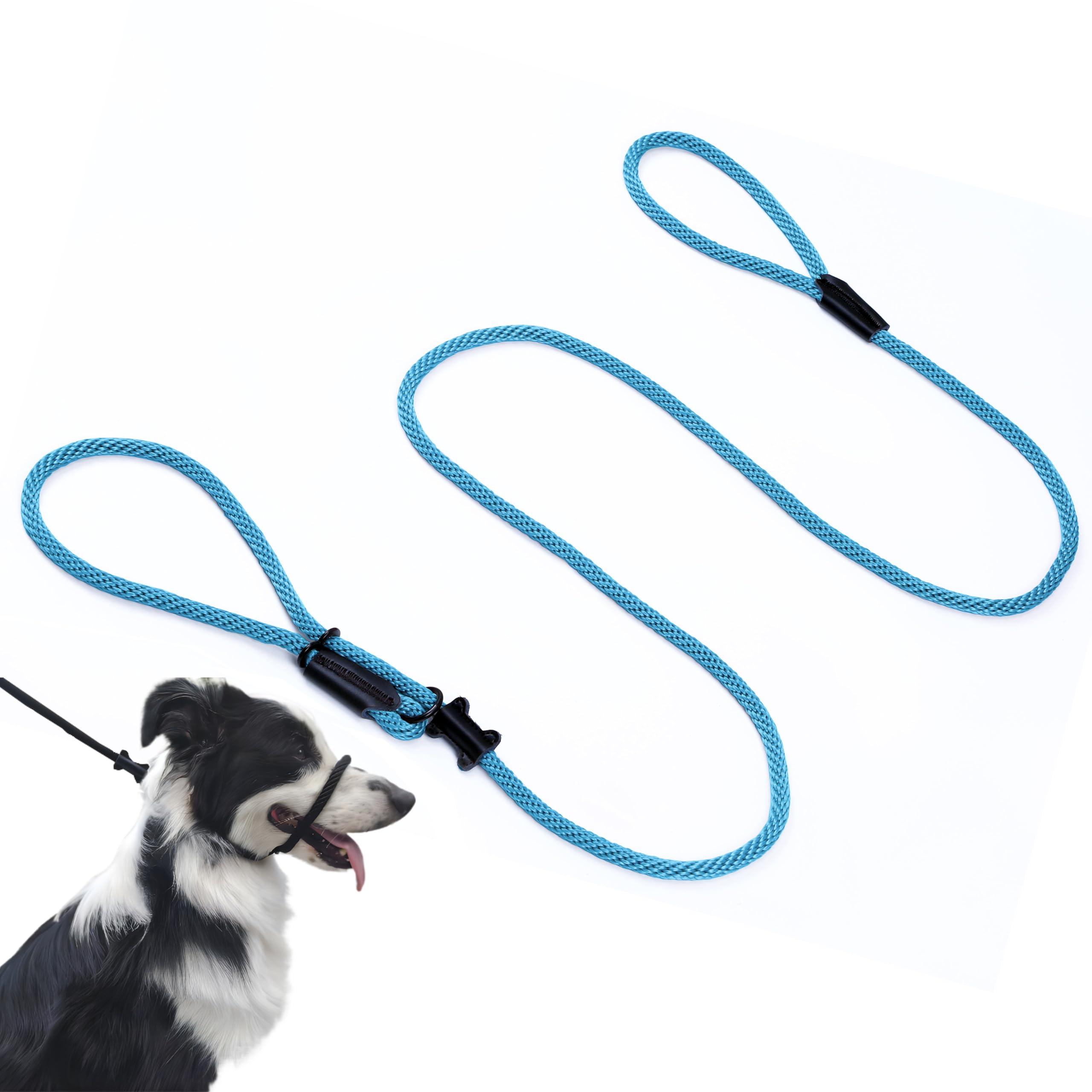 Multifunctional Figure 8 Padded Head Halter Walking Training Leather Stopper Slip Lead Dog Rope Leash (Light Blue)