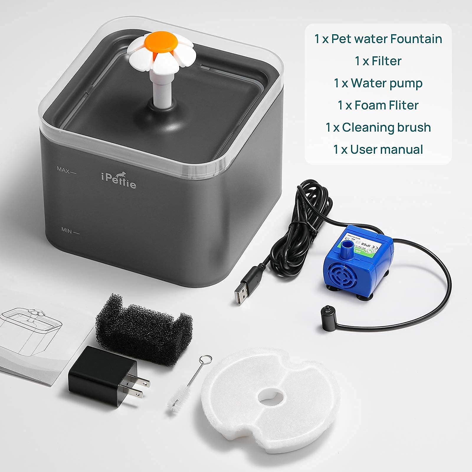 iPettie Neverland Cat Water Fountain with LED Light, 67oz/2.0L, Ultra Quiet Drinking Waterer, Automatic Filtered Water Dispenser